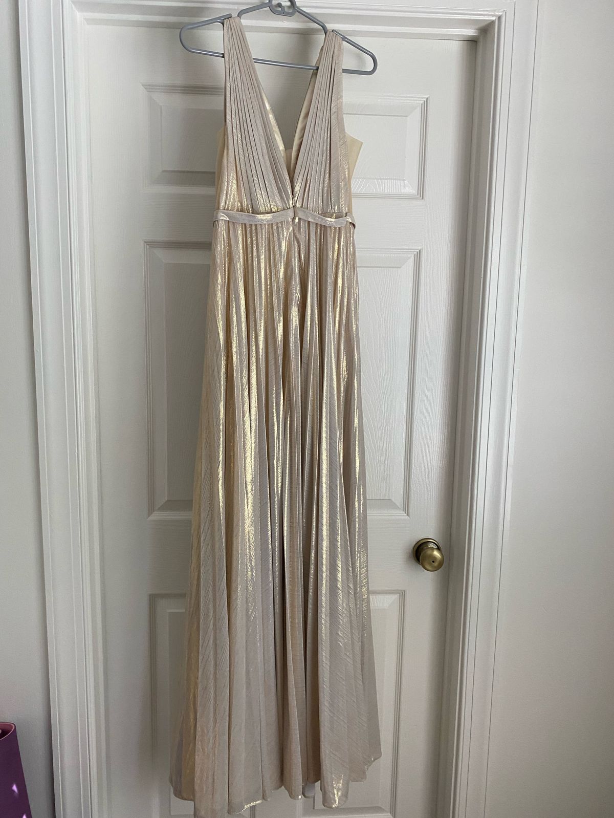 Cinderella Divine Size 4 Prom Plunge Sheer Gold Side Slit Dress on Queenly