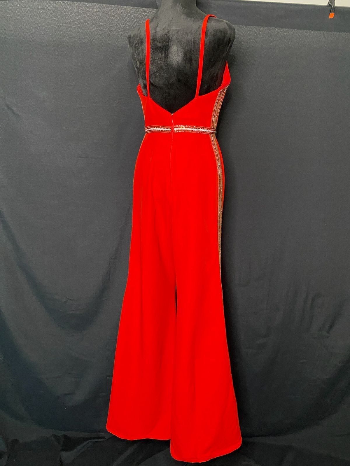 Madeline Gardner Size 6 Pageant Plunge Red Formal Jumpsuit on Queenly