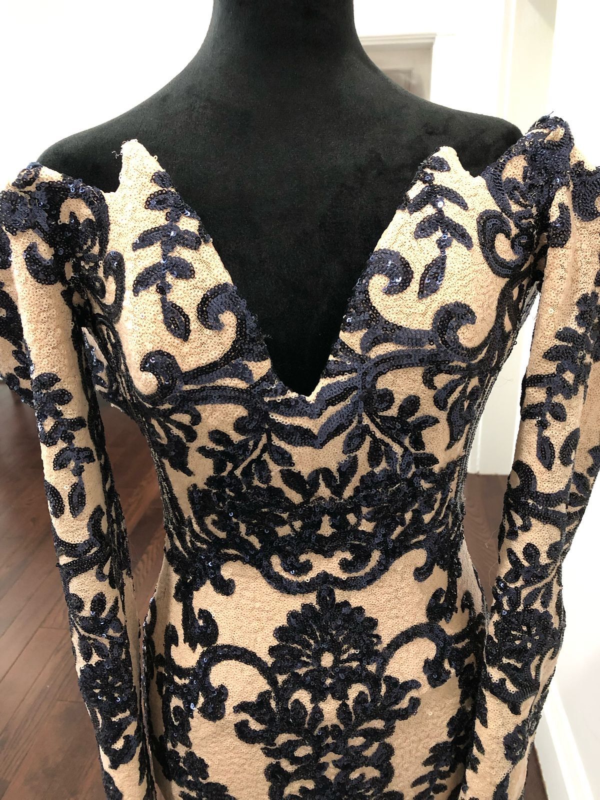 Juan Carlos Size S Pageant Long Sleeve Navy Nude A-line Dress on Queenly