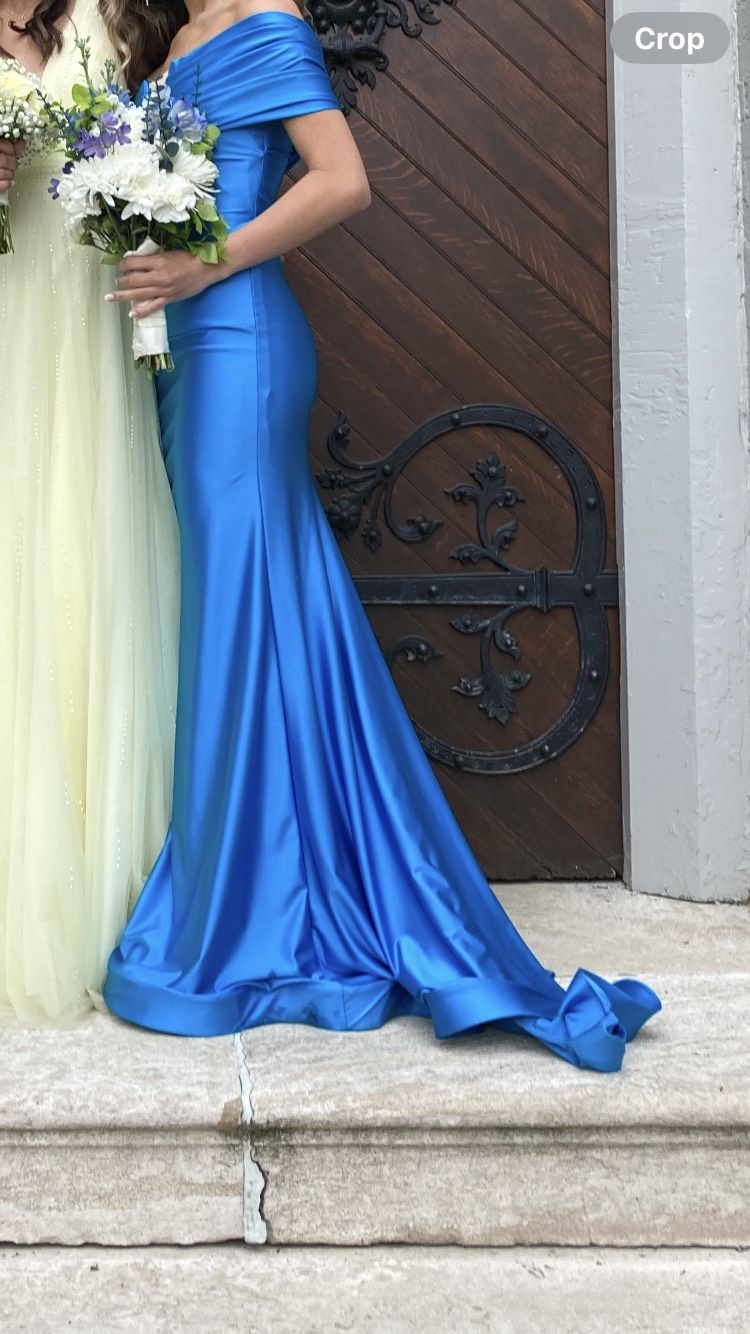 Size S Prom Strapless Blue Side Slit Dress on Queenly