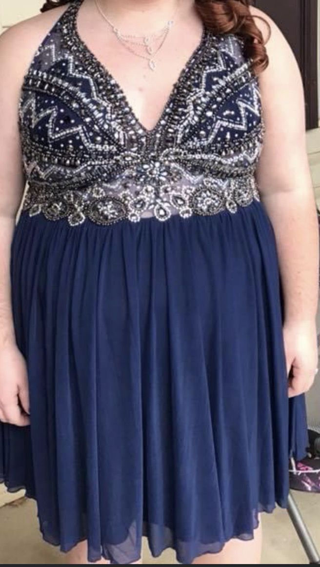 Joxene  Plus Size 24 Prom Sequined Blue Cocktail Dress on Queenly
