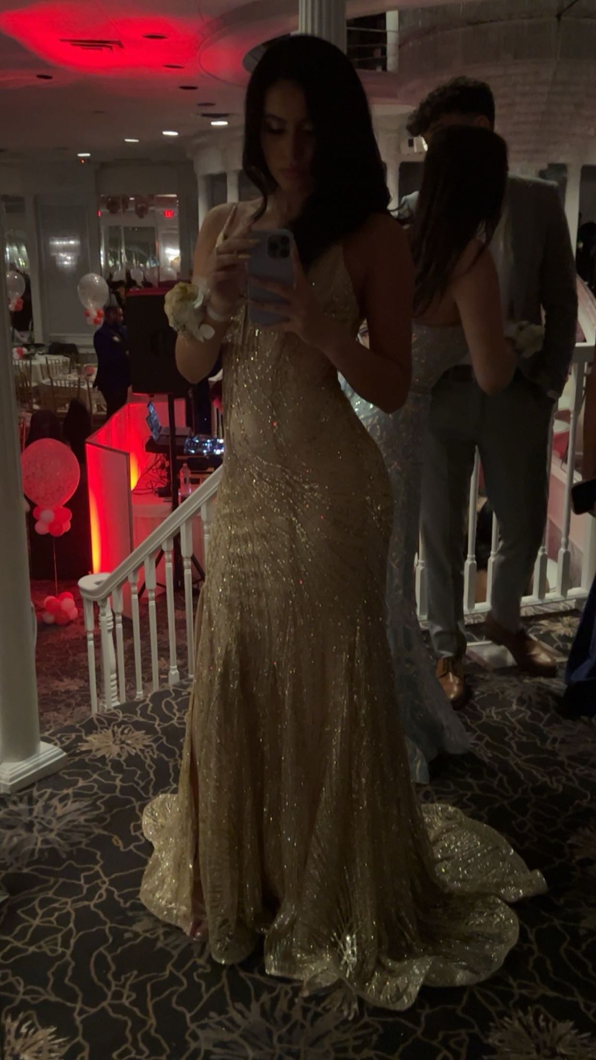 Size 8 Prom Plunge Gold Dress With Train on Queenly