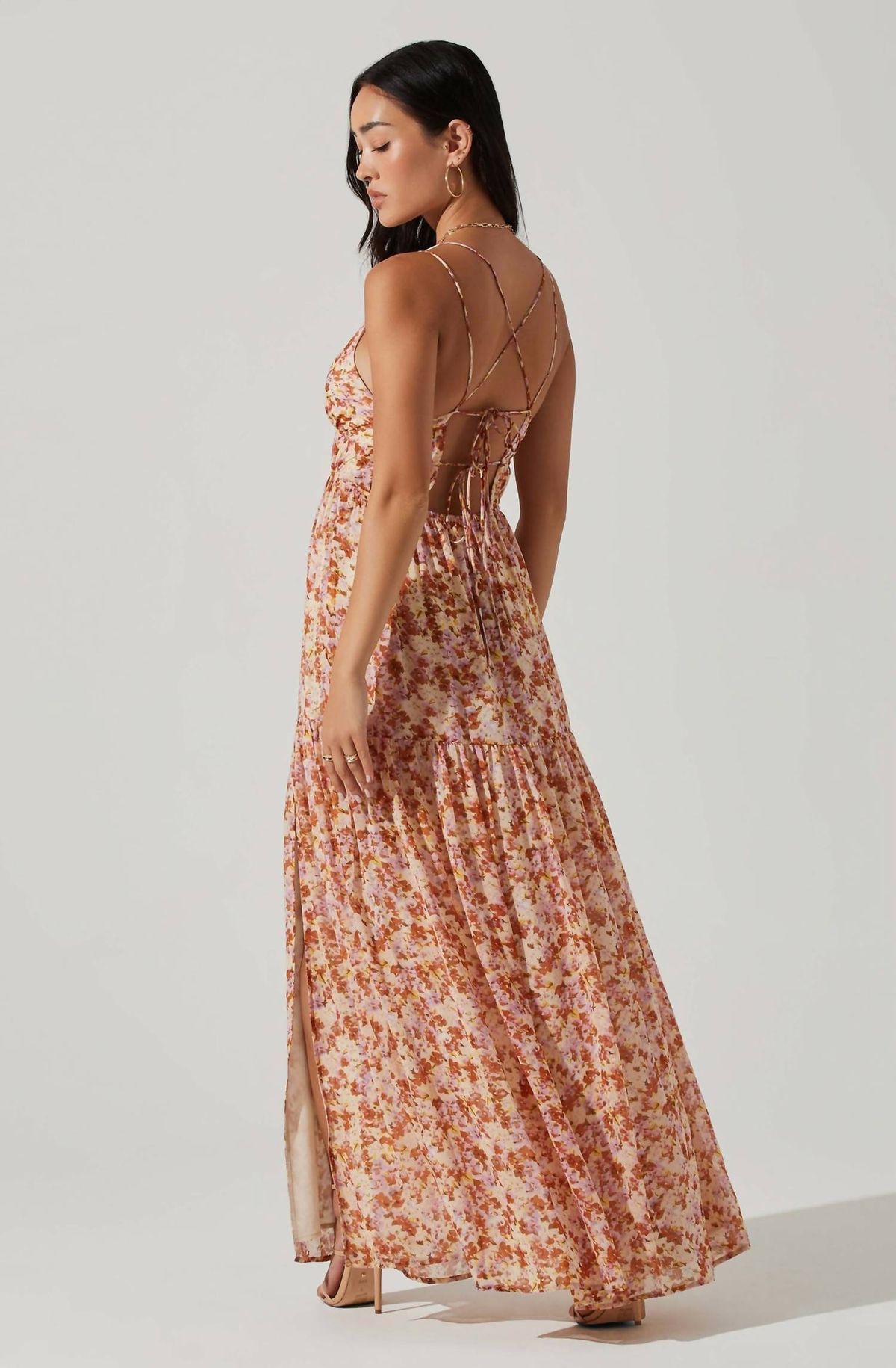 Style 1-1105726529-2696 ASTR Size L Floral Orange Floor Length Maxi on Queenly