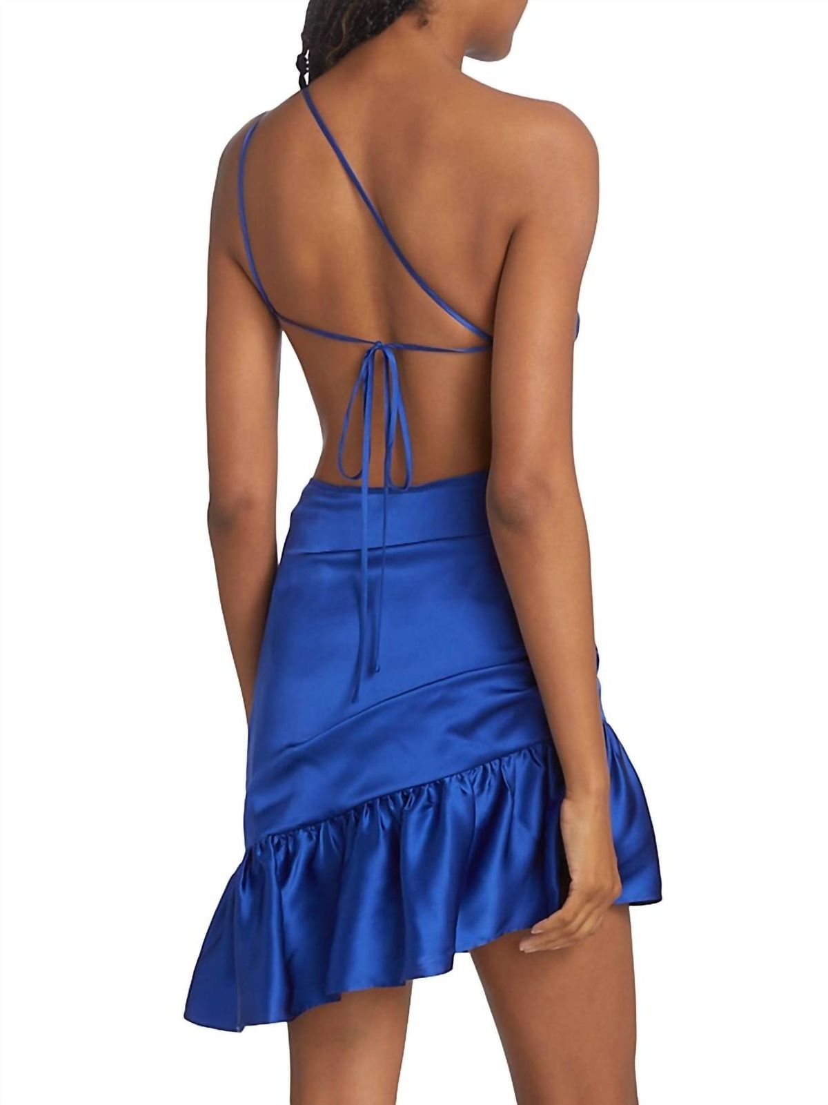Style 1-1810631637-3855 Amanda Uprichard Size XS One Shoulder Satin Blue Cocktail Dress on Queenly
