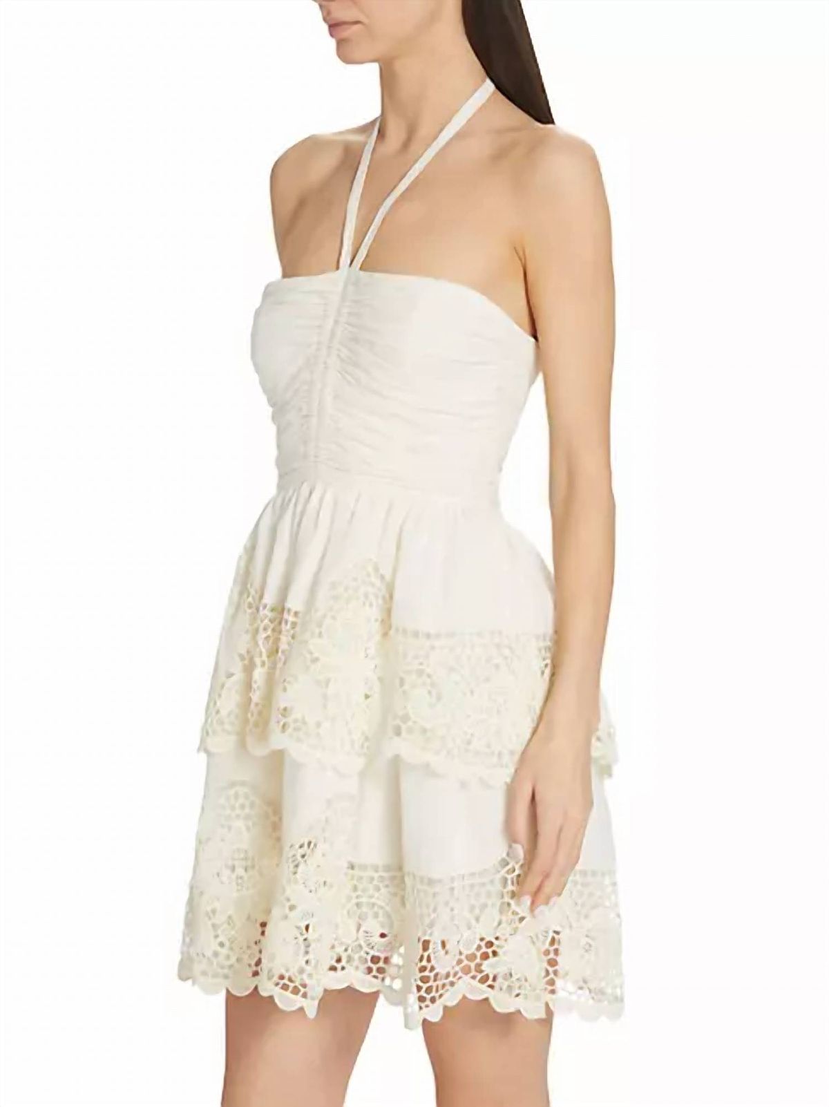Style 1-2013625972-1498 Ulla Johnson Size 4 Halter Lace White Cocktail Dress on Queenly