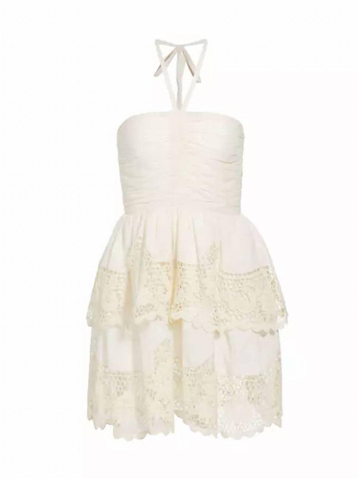 Style 1-2013625972-1498 Ulla Johnson Size 4 Halter Lace White Cocktail Dress on Queenly