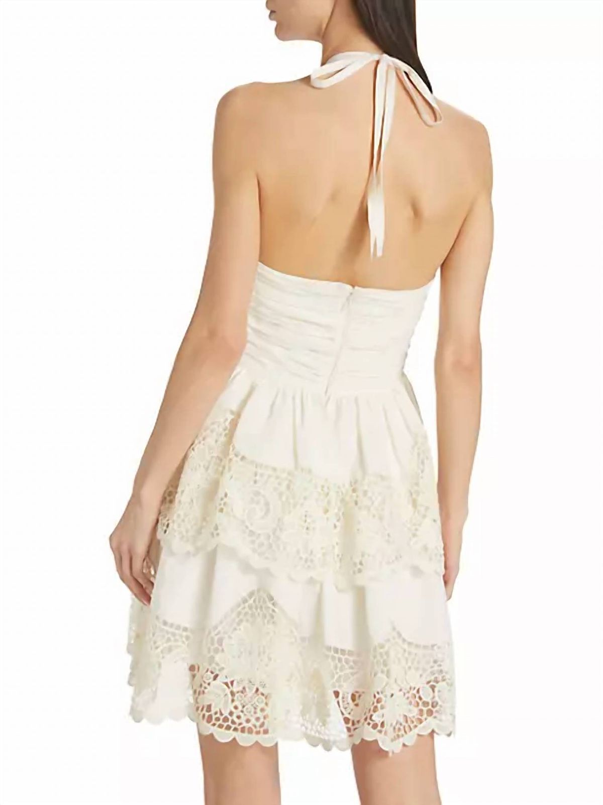 Style 1-2013625972-1901 Ulla Johnson Size 6 Halter Lace White Cocktail Dress on Queenly