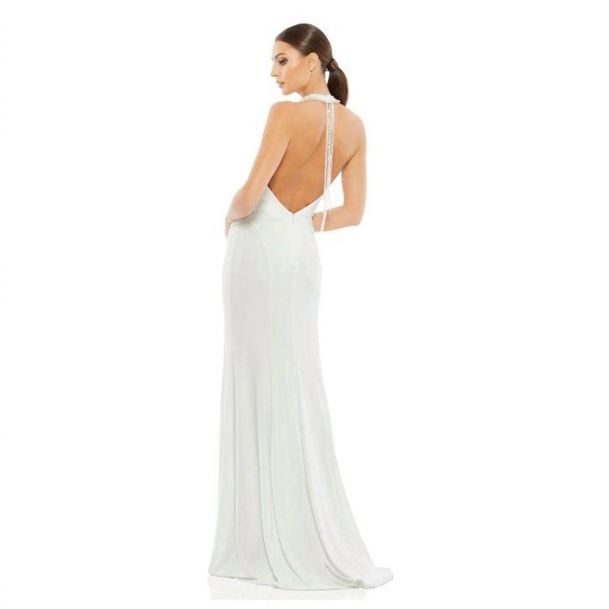 Style 1-2159429284-1901 MAC DUGGAL Size 6 Halter White Side Slit Dress on Queenly