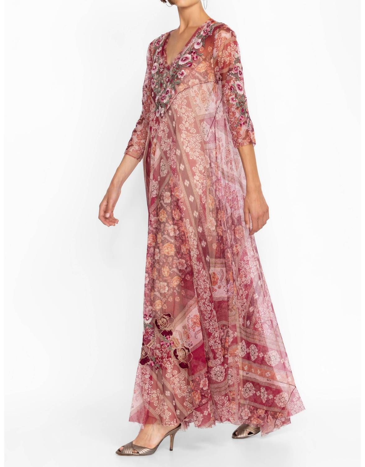 Style 1-2484140012-2696 Johnny Was Size L Satin Pink Floor Length Maxi on Queenly