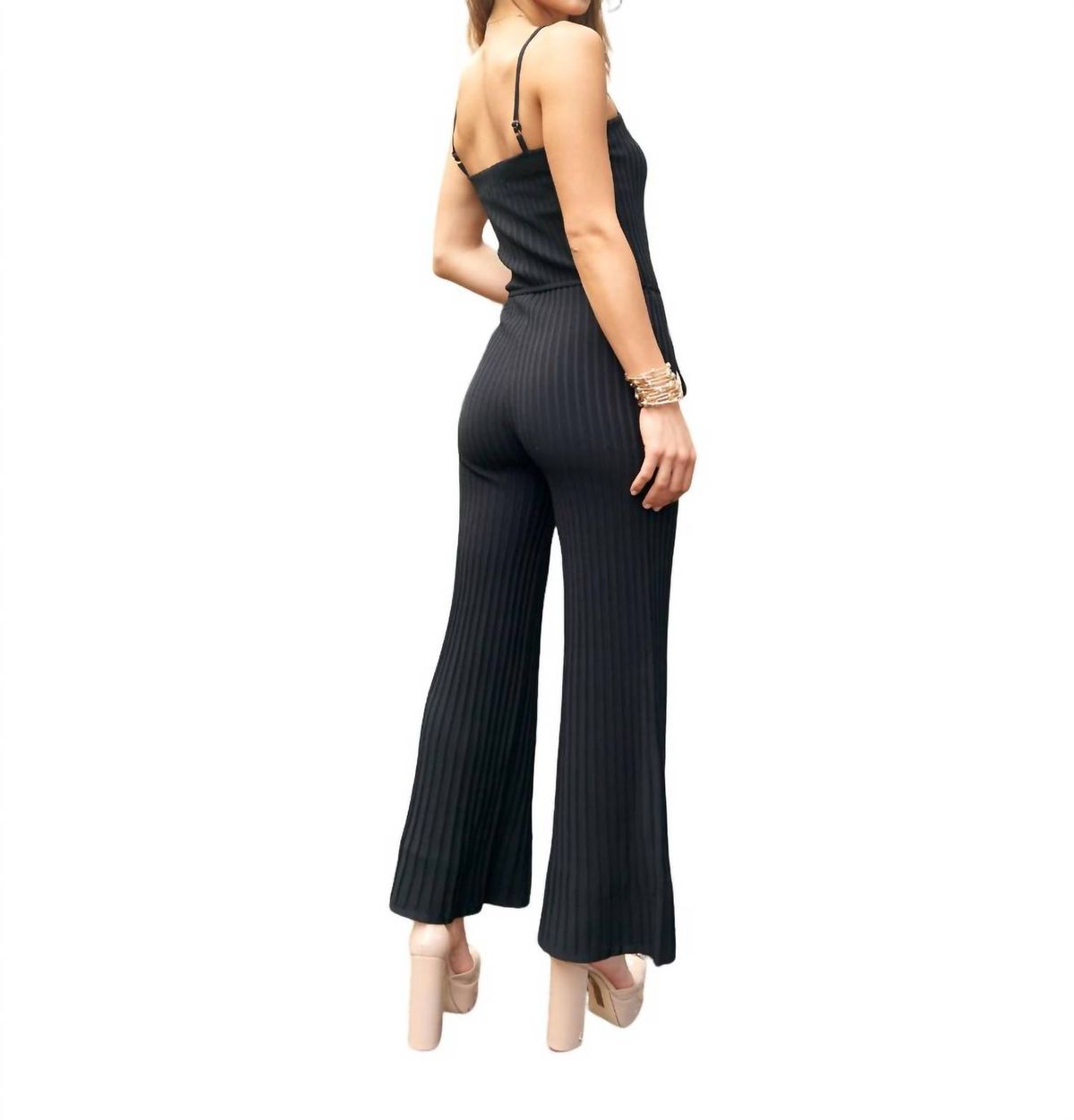Style 1-3224170069-2793 Karina Grimaldi Size L Sequined Black Formal Jumpsuit on Queenly