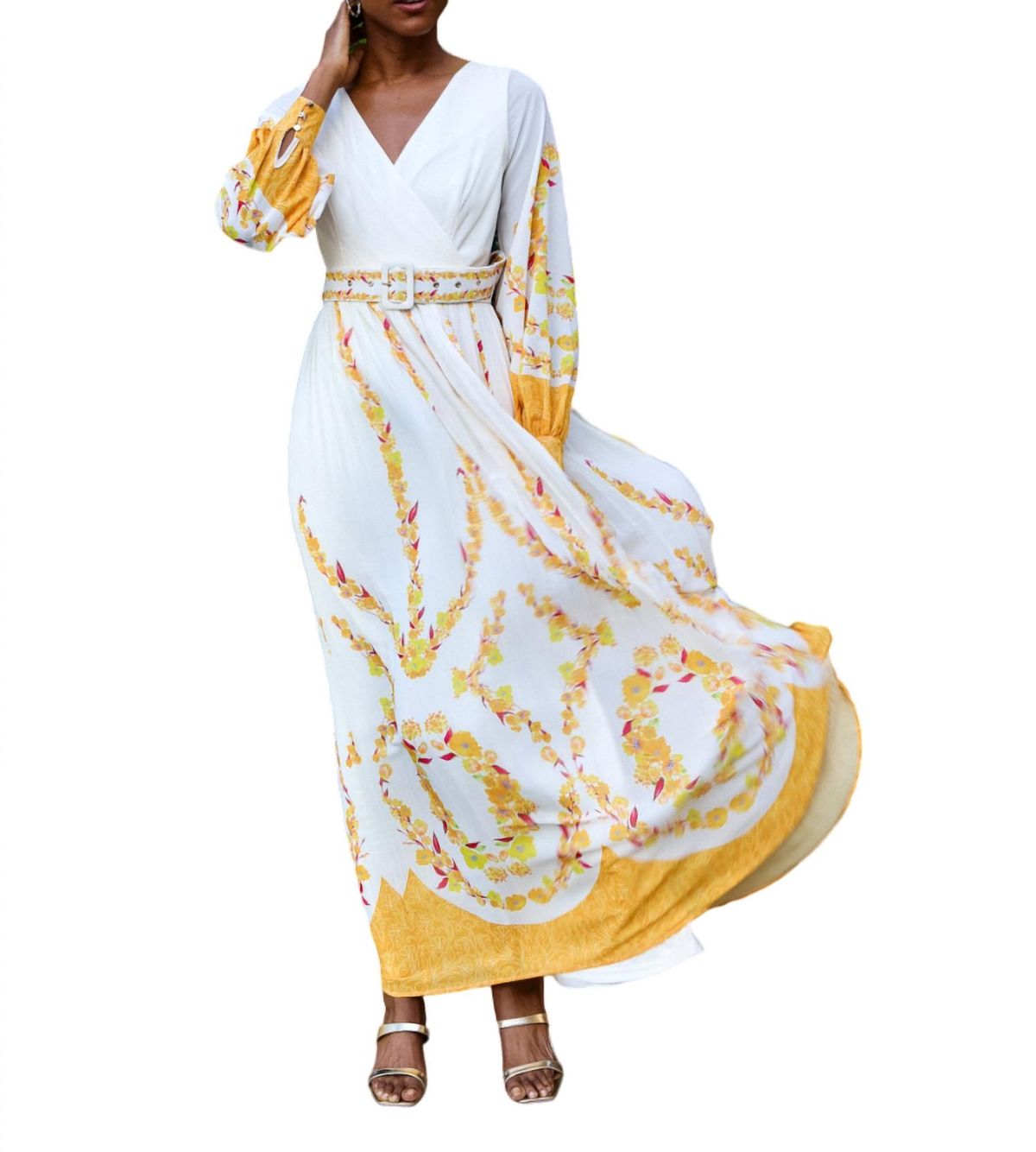 Style 1-3325499861-2791 SOIEBLU Size L Yellow Floor Length Maxi on Queenly