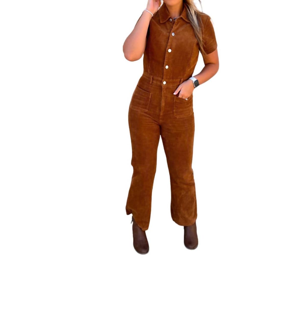 Style 1-3669097819-3011 day + moon Size M Brown Formal Jumpsuit on Queenly