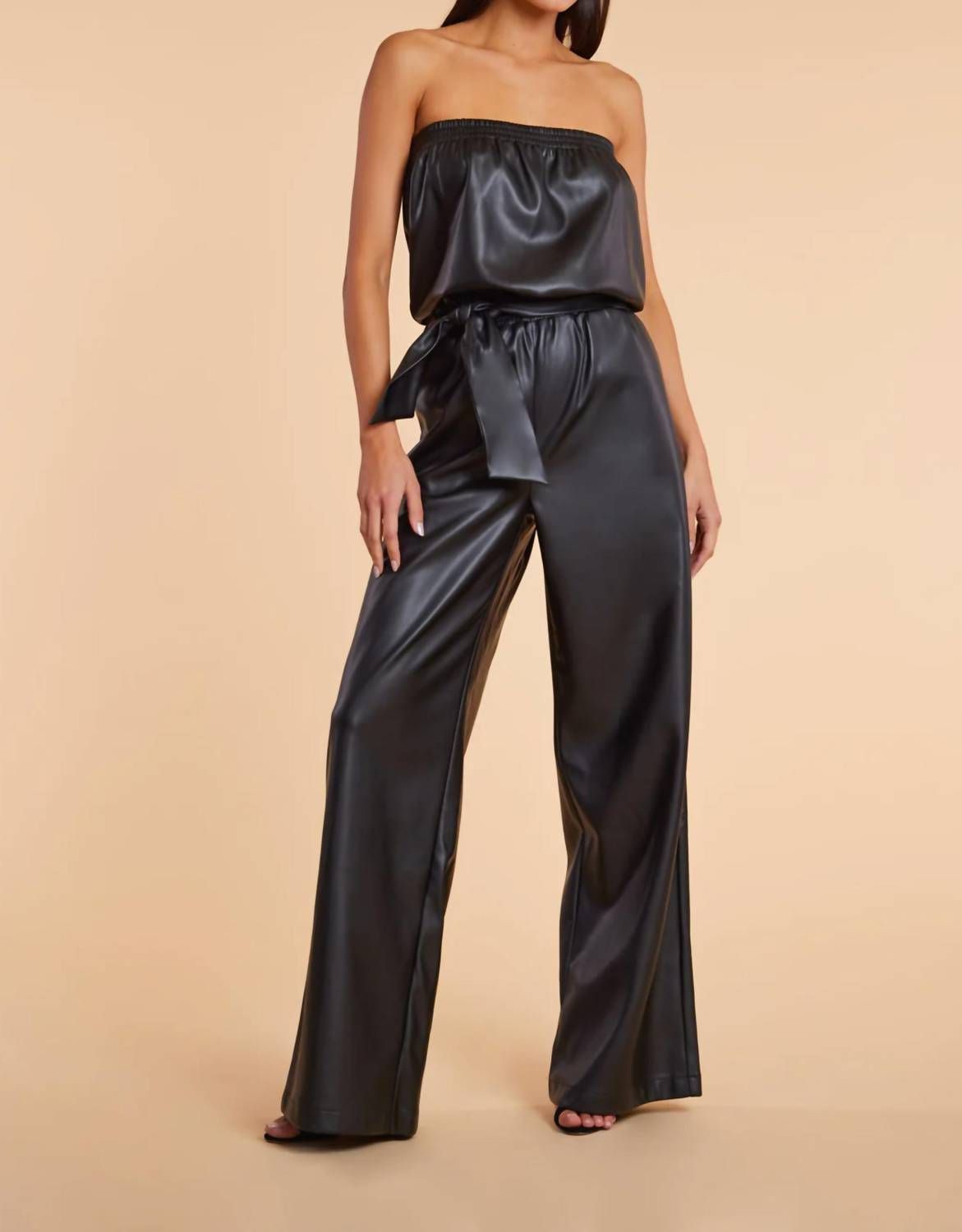 Style 1-3803231492-2901 bishop + young Size M Strapless Sequined Black Formal Jumpsuit on Queenly