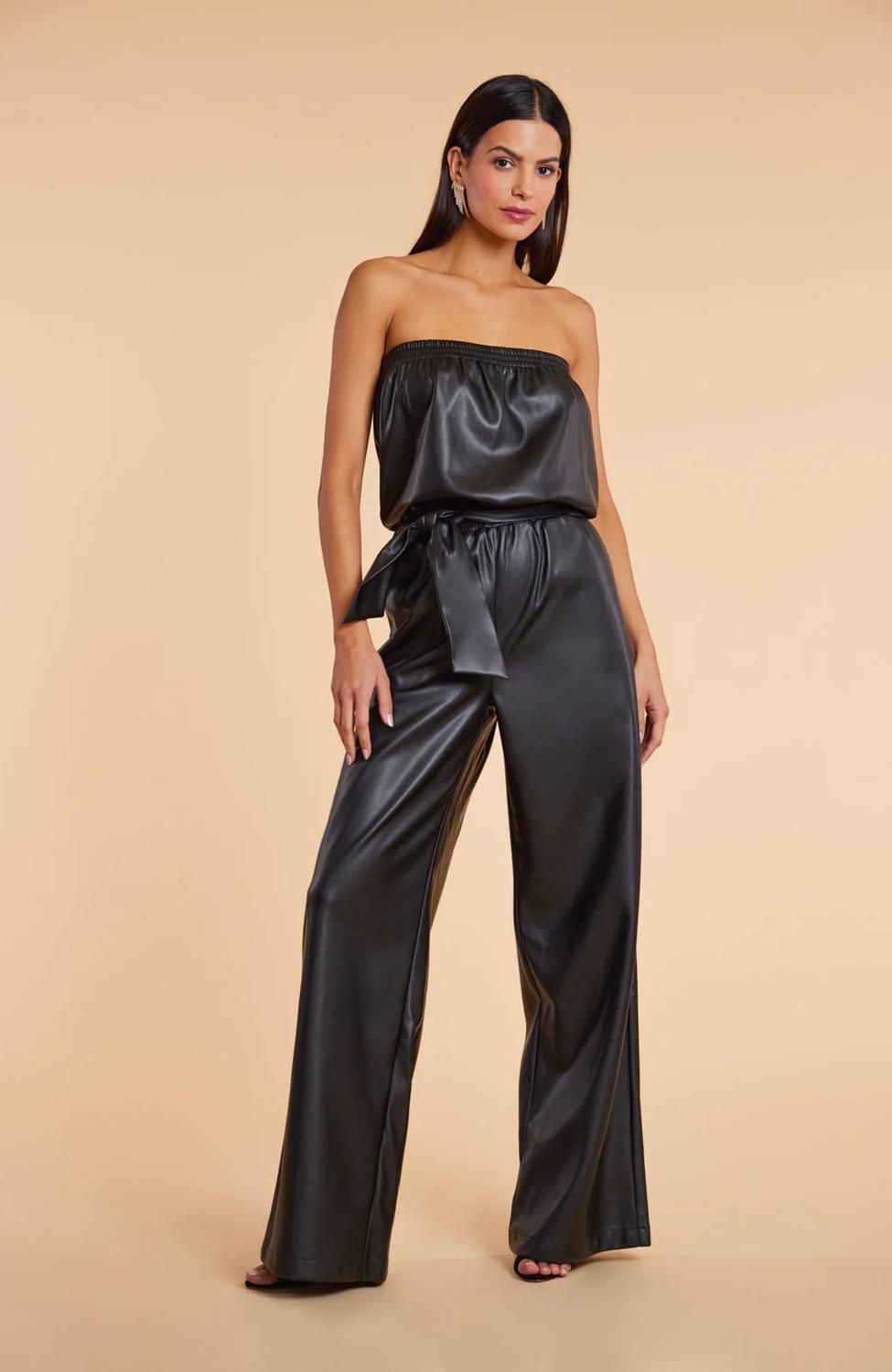 Style 1-3803231492-2901 bishop + young Size M Strapless Sequined Black Formal Jumpsuit on Queenly