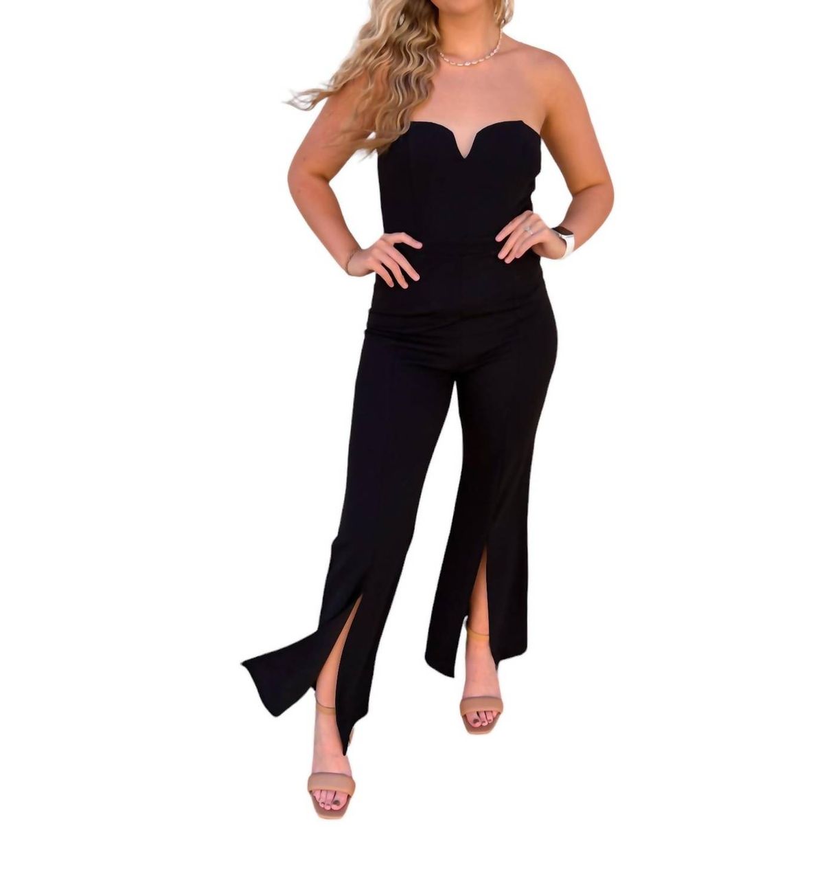 Style 1-3812679504-2791 entro Size L Strapless Black Formal Jumpsuit on Queenly