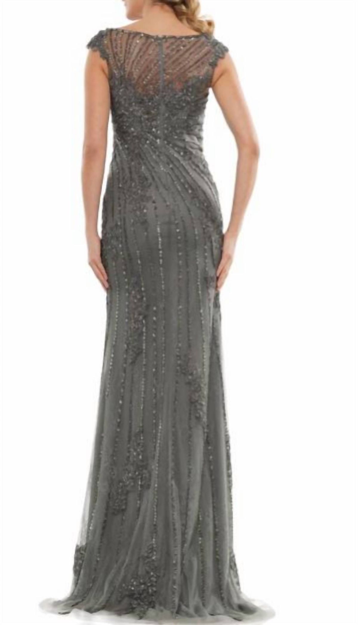 Style 1-3876939997-1901 Marsoni by Colors Size 6 Lace Silver Side Slit Dress on Queenly