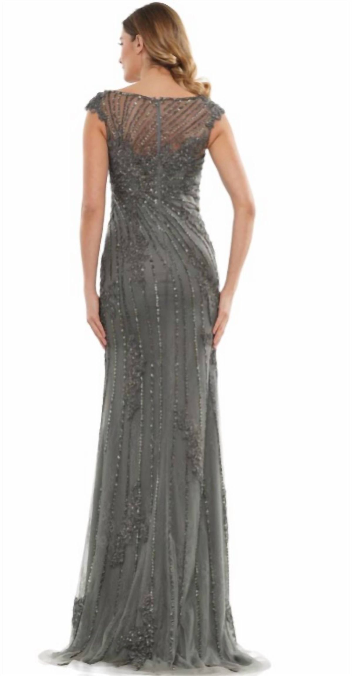 Style 1-3876939997-98 Marsoni by Colors Size 10 Lace Silver Side Slit Dress on Queenly