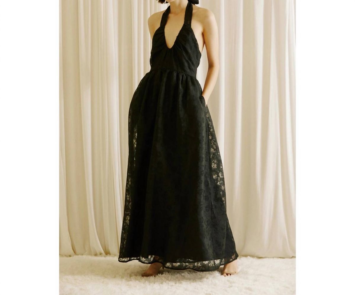 Style 1-836475989-2696 STORIA Size L Plunge Lace Black A-line Dress on Queenly