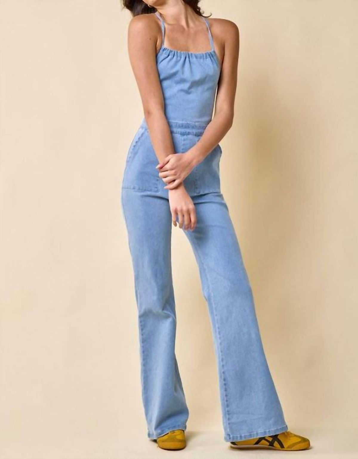 Style 1-901968524-2791 Blue Blush Size L Halter Lace Blue Formal Jumpsuit on Queenly