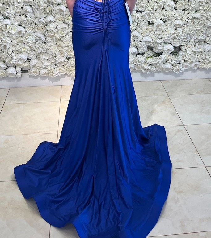 Style 844 Jessica Angel Size S Prom Plunge Blue Mermaid Dress on Queenly