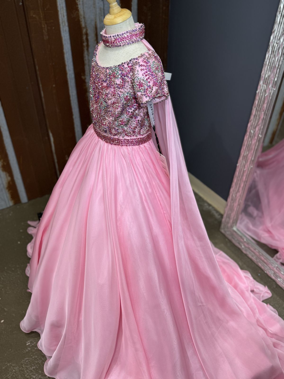 Style 1113 Samantha blake Girls Size 6 Pageant Cap Sleeve Pink Ball Gown on Queenly