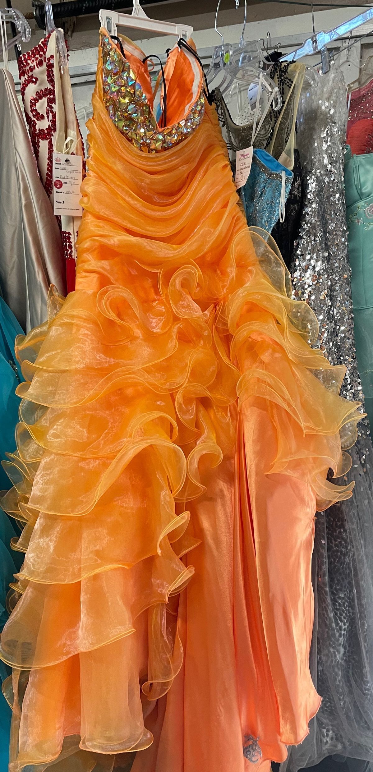 Size 12 Prom Orange Ball Gown on Queenly