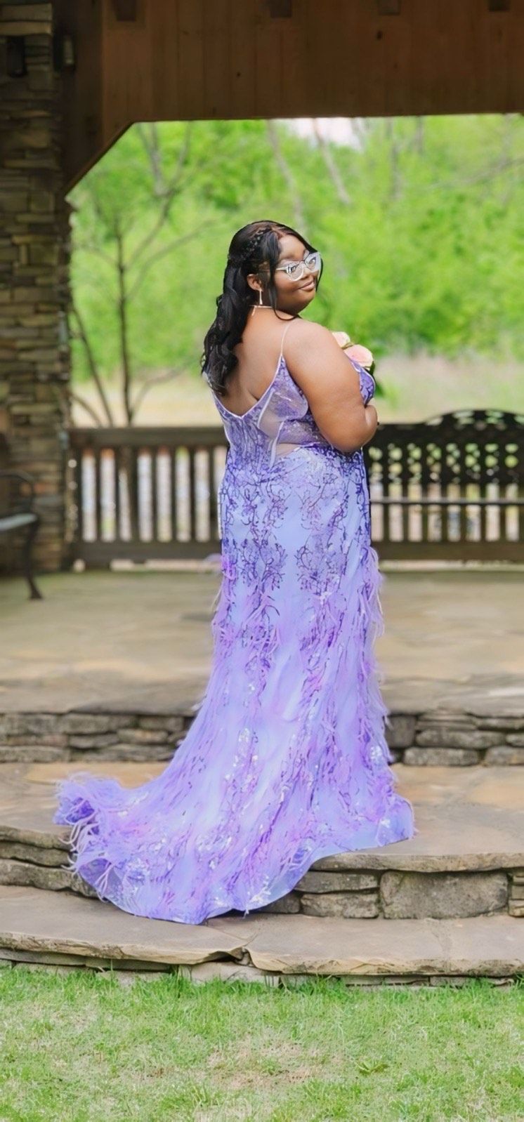Style 08141 Jovani Plus Size 20 Prom Plunge Purple A-line Dress on Queenly