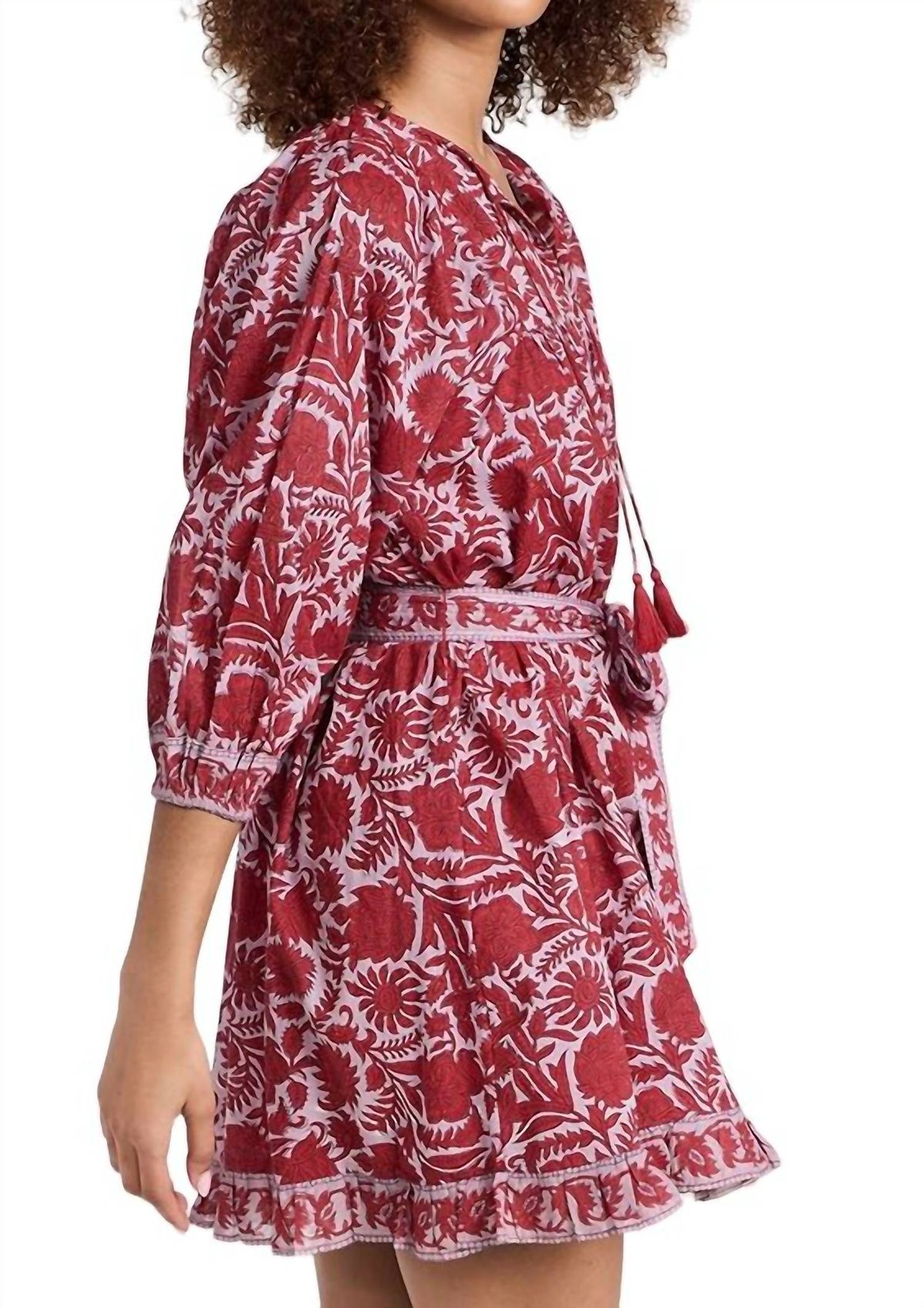 Style 1-154566560-3011 Cleobella Size M Long Sleeve Floral Red Cocktail Dress on Queenly