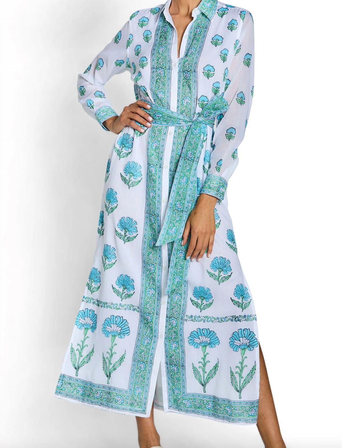 Style 1-2785043525-3011 bella tu Size M Long Sleeve Floral Green Floor Length Maxi on Queenly