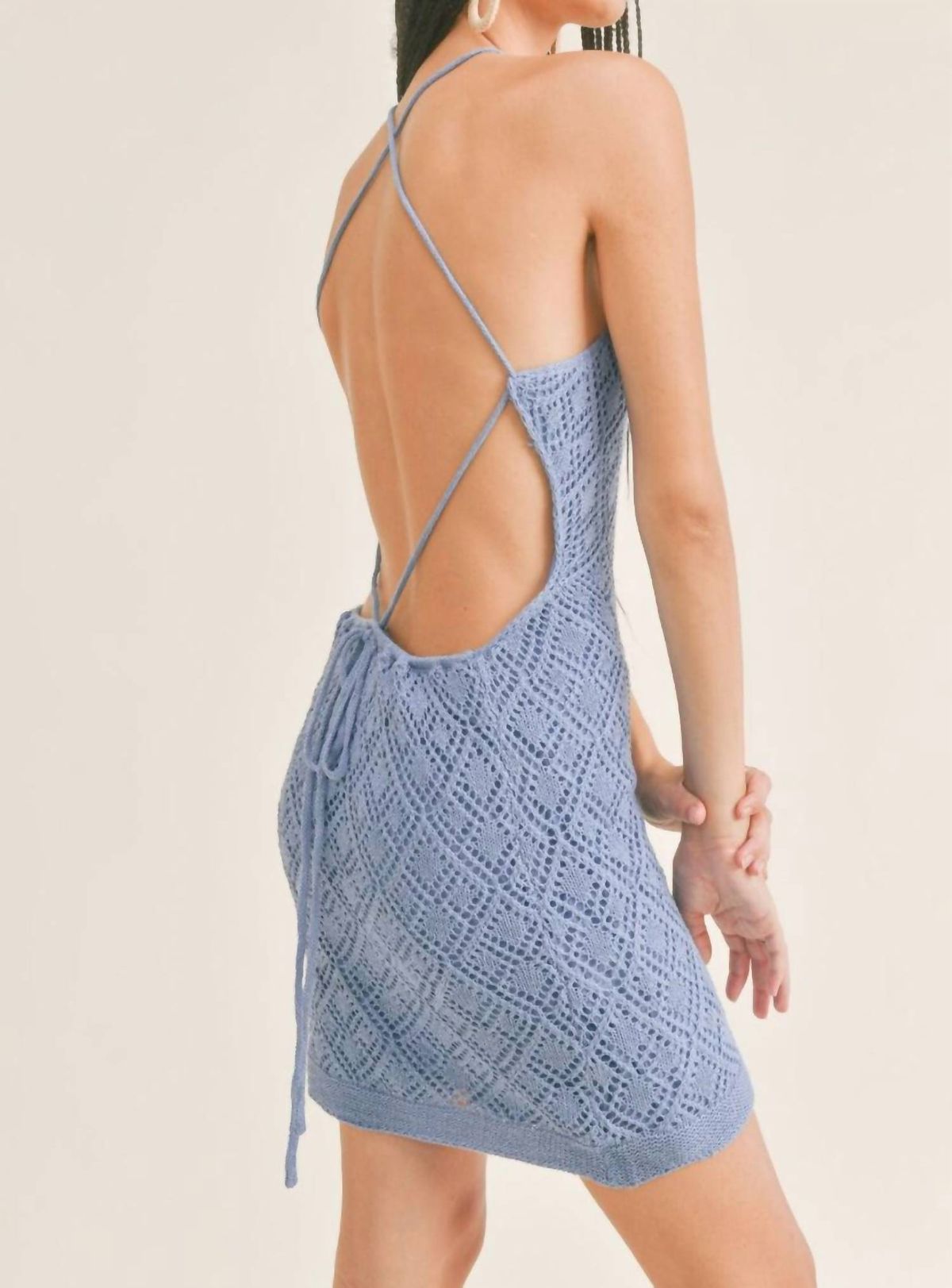 Style 1-3050042459-2791 SAGE THE LABEL Size L Halter Blue Cocktail Dress on Queenly