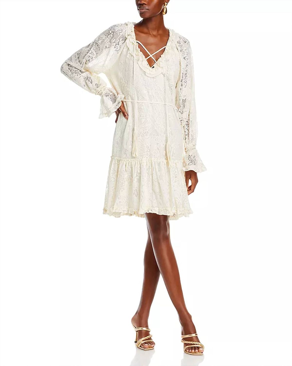 Style 1-3375209742-2901 KOBI HALPERIN Size M Long Sleeve Lace White Cocktail Dress on Queenly