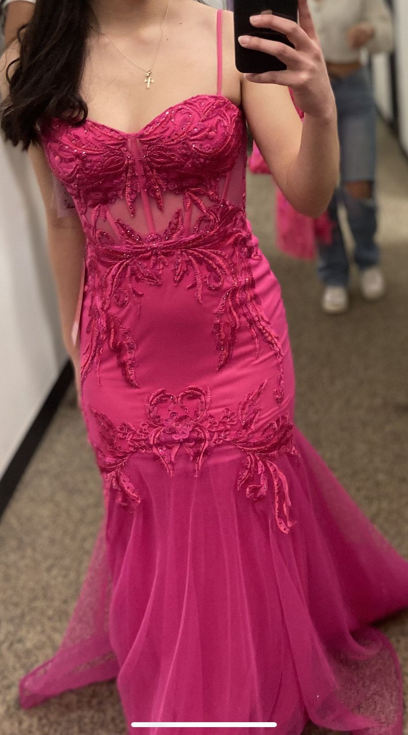 Blondie Nites Size 0 Prom Plunge Pink Mermaid Dress on Queenly