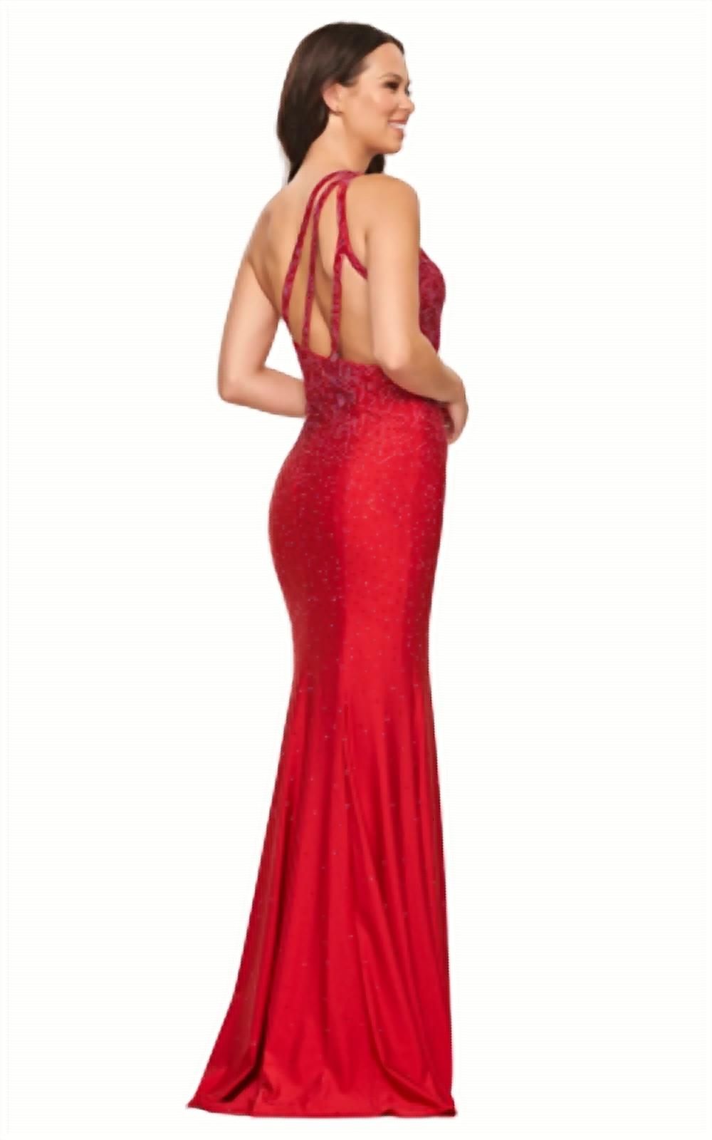 Style 1-1159441649-1901 FAVIANA Size 6 One Shoulder Red Side Slit Dress on Queenly