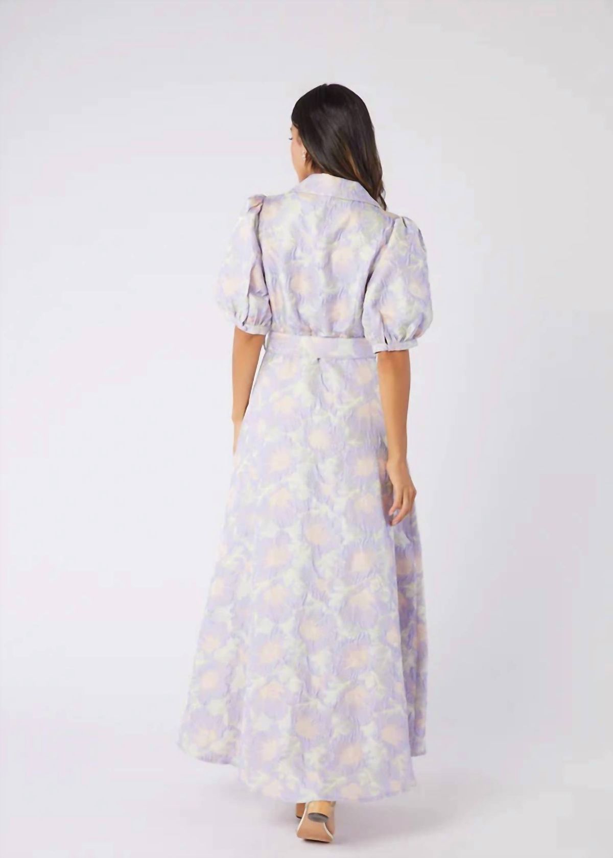 Style 1-1178413637-2696 ABBEY GLASS Size L Wedding Guest High Neck Floral Purple Floor Length Maxi on Queenly