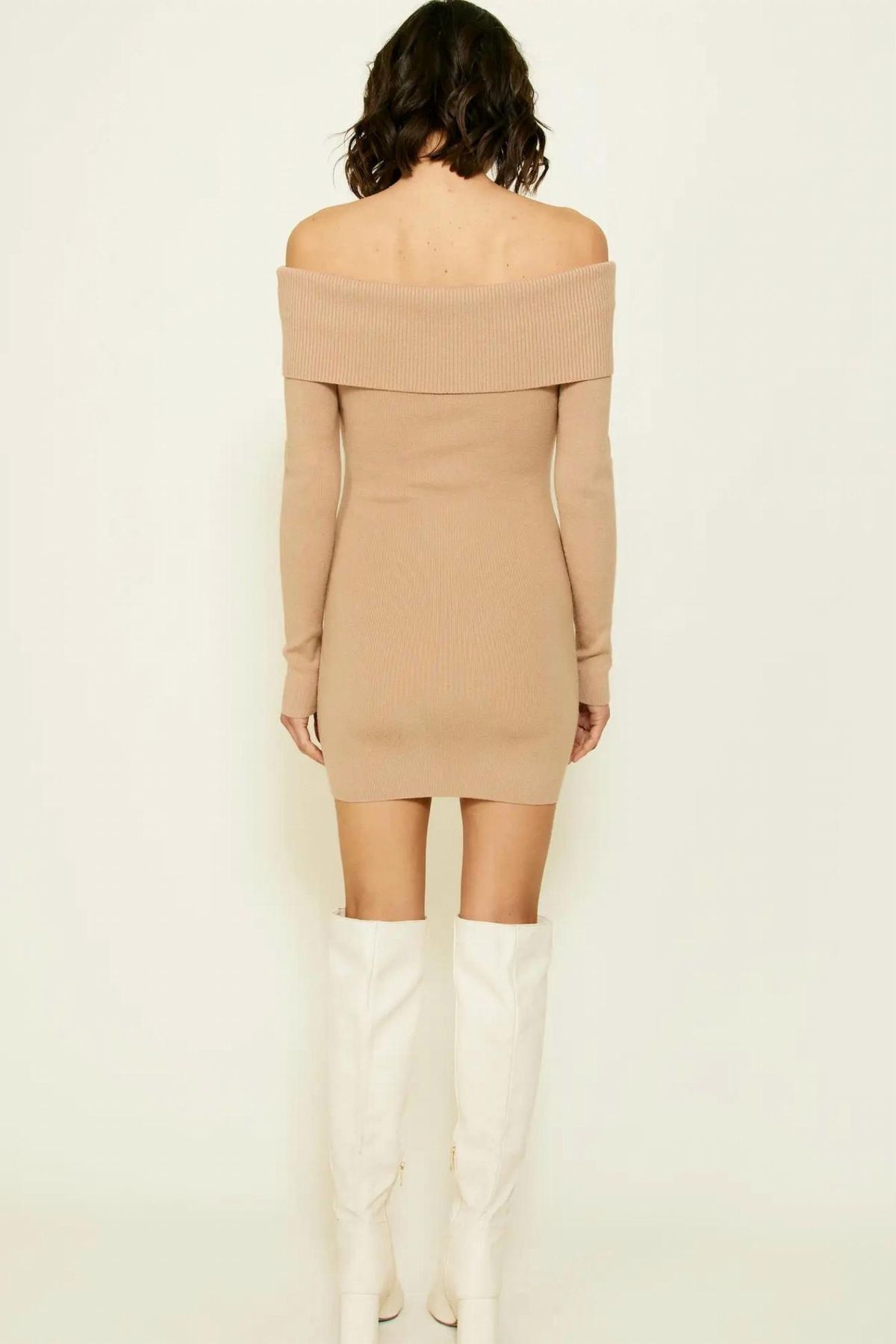 Style 1-1200894495-2696 line and dot Size L Long Sleeve Nude Cocktail Dress on Queenly