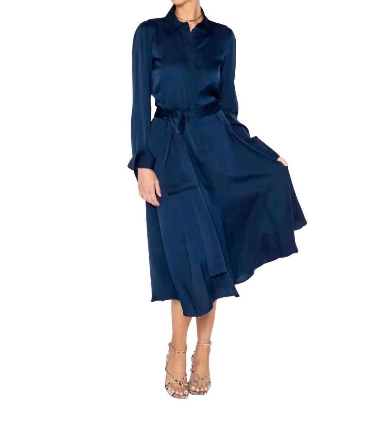 Style 1-1221306171-2791 Nouvelle / Silk95five Size L Satin Navy Blue Cocktail Dress on Queenly
