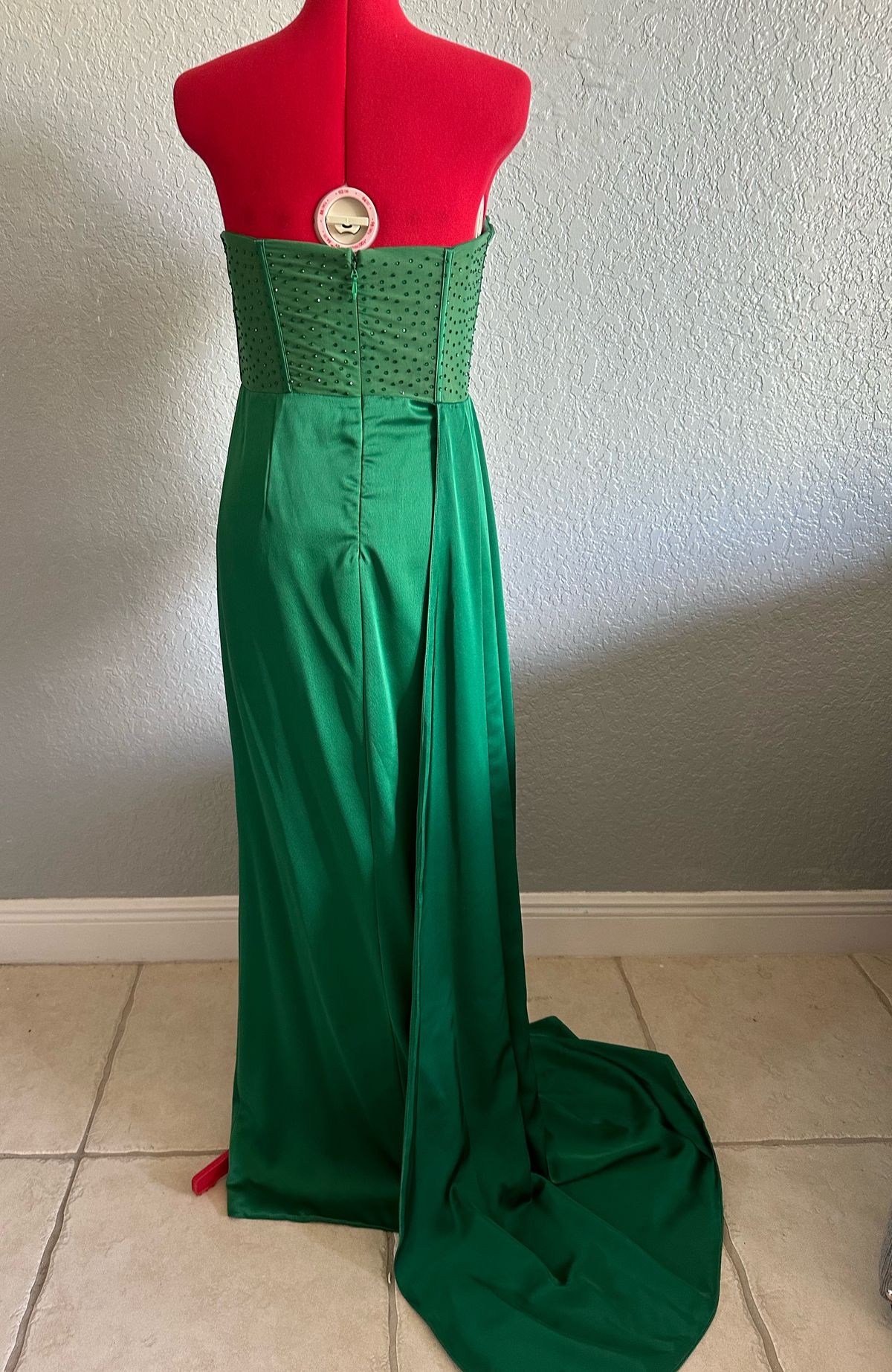 Miss Circle Size L Prom Strapless Green Side Slit Dress on Queenly