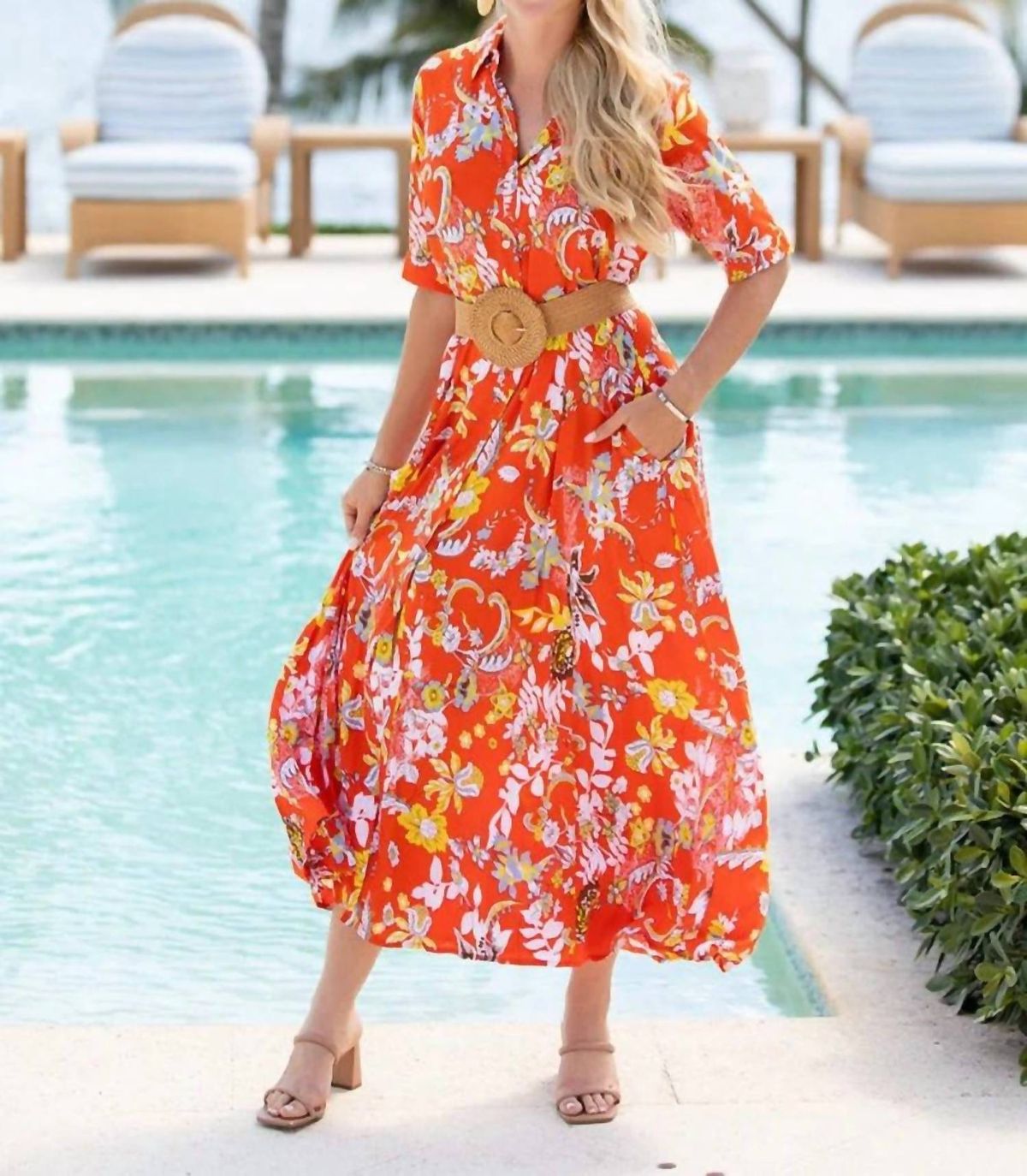 Style 1-1448258065-3011 Walker & Wade Size M Floral Orange Side Slit Dress on Queenly