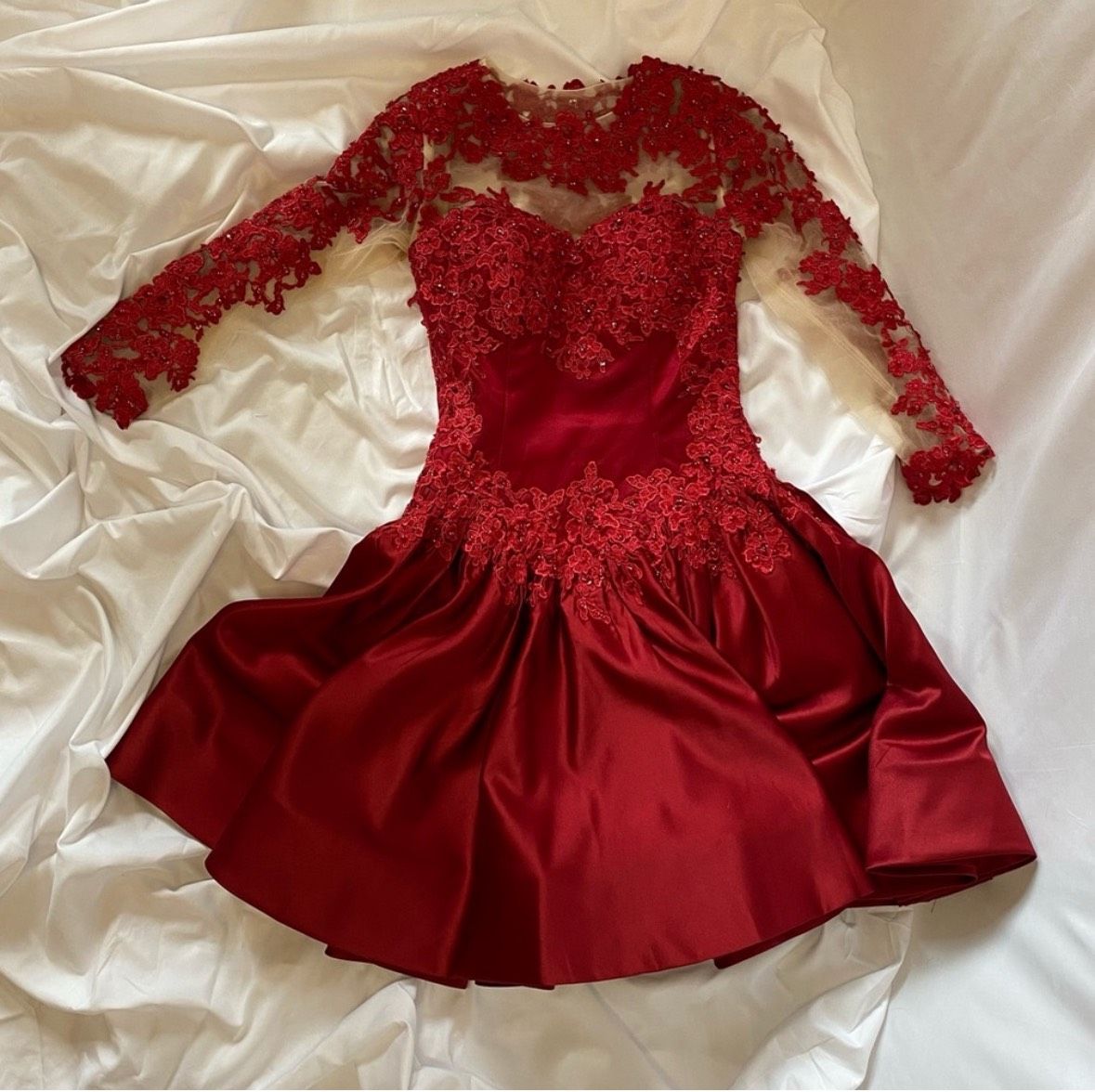 Girls Size 12 Prom Long Sleeve Red Cocktail Dress on Queenly