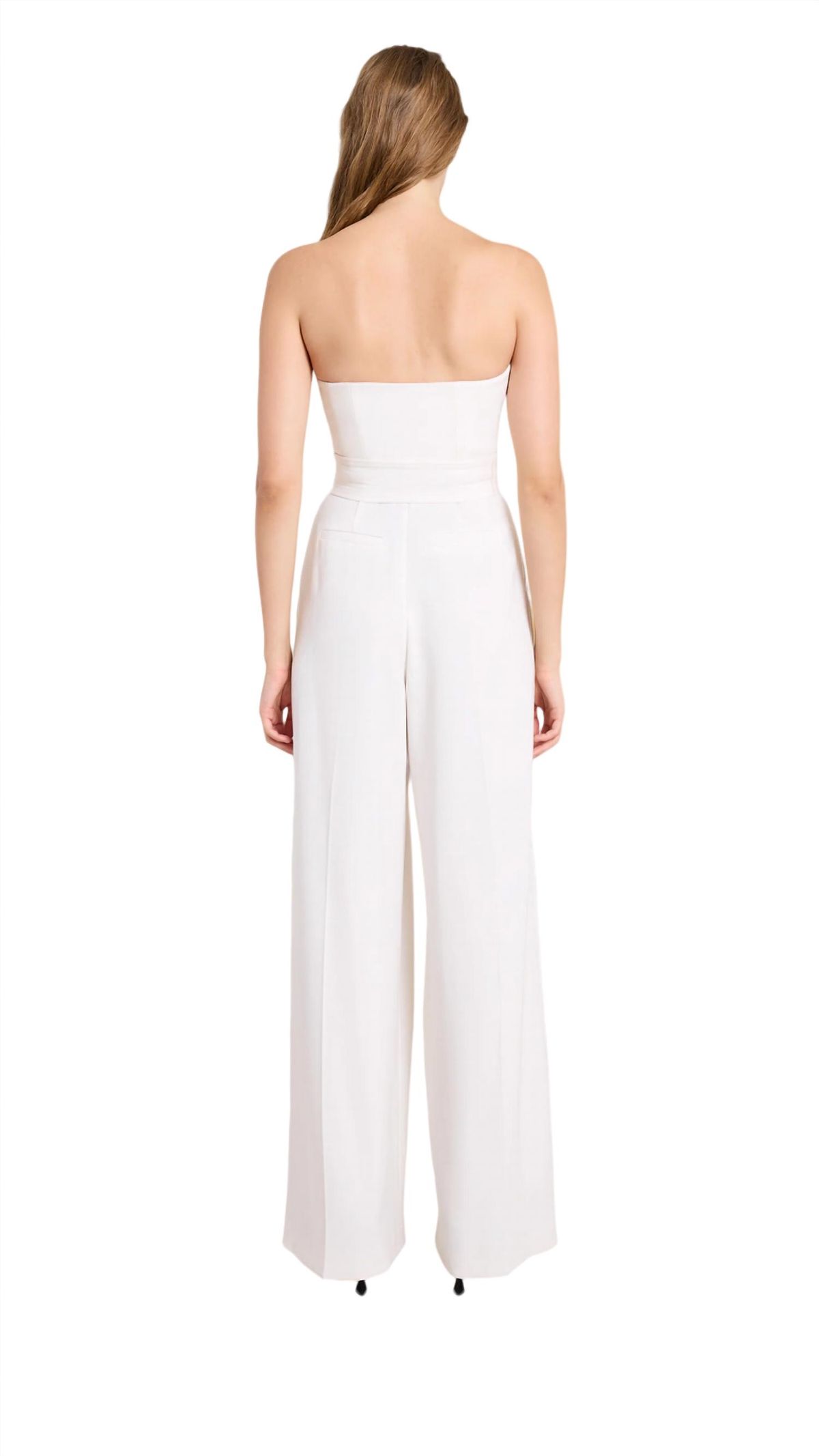 Style 1-1545364848-3425 A.L.C. Size 6 Strapless Sequined White Formal Jumpsuit on Queenly