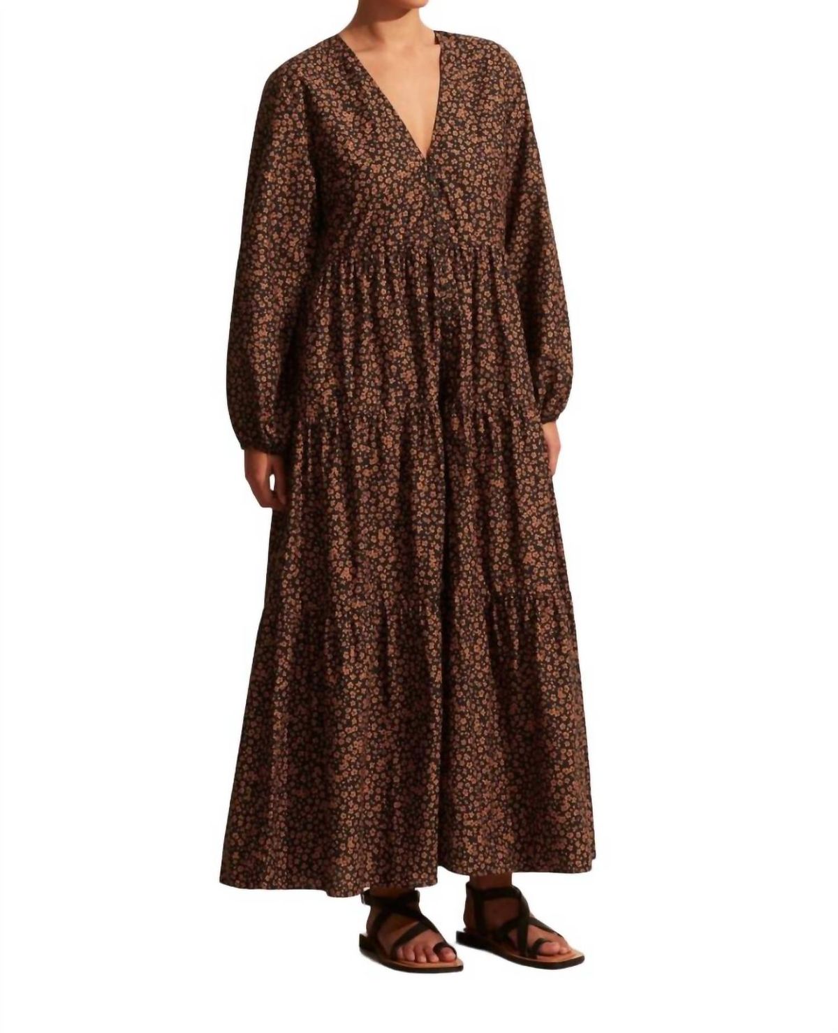 Style 1-1579755815-958 Matteau Size 3 Long Sleeve Brown Floor Length Maxi on Queenly