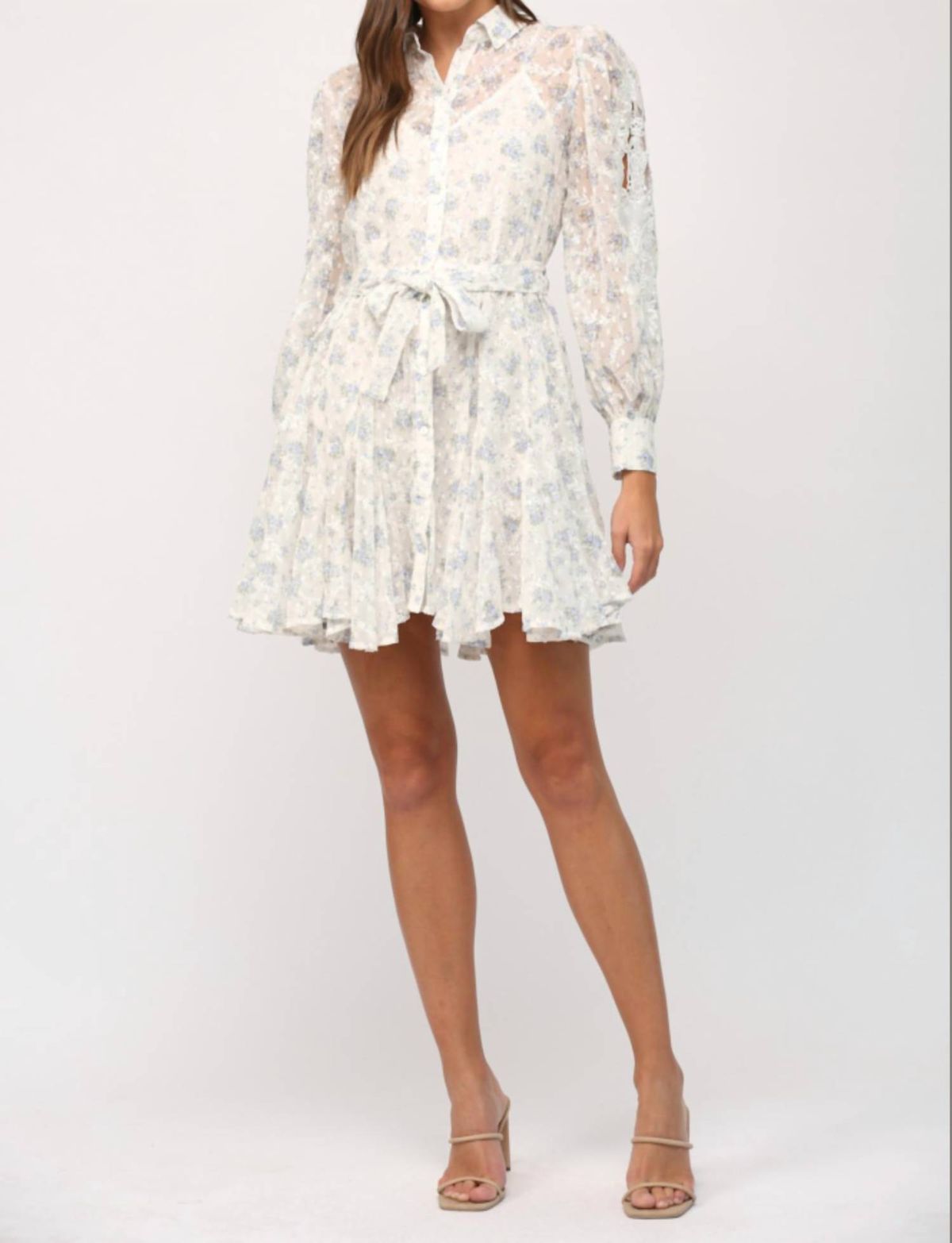 Style 1-1917384730-2791 Fate Size L Long Sleeve Floral White Cocktail Dress on Queenly