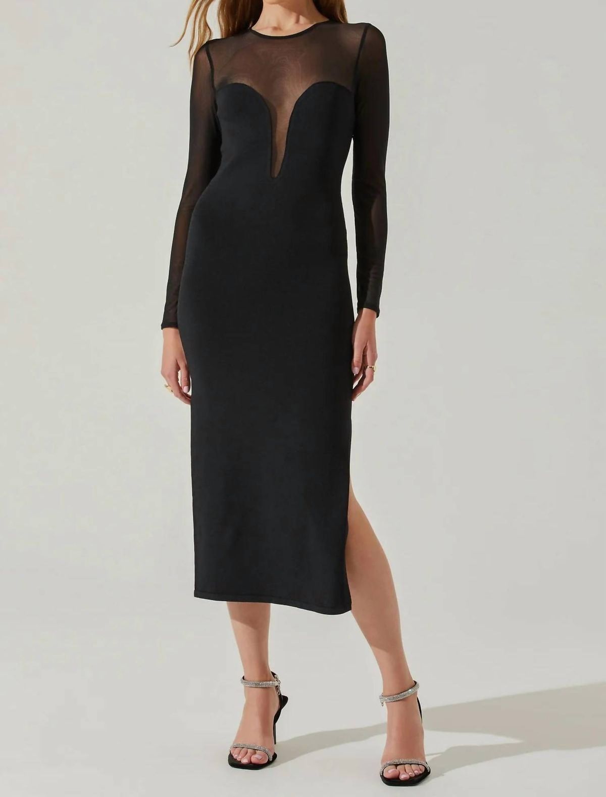 Style 1-1948233928-3011 ASTR Size M Plunge Sheer Black Cocktail Dress on Queenly