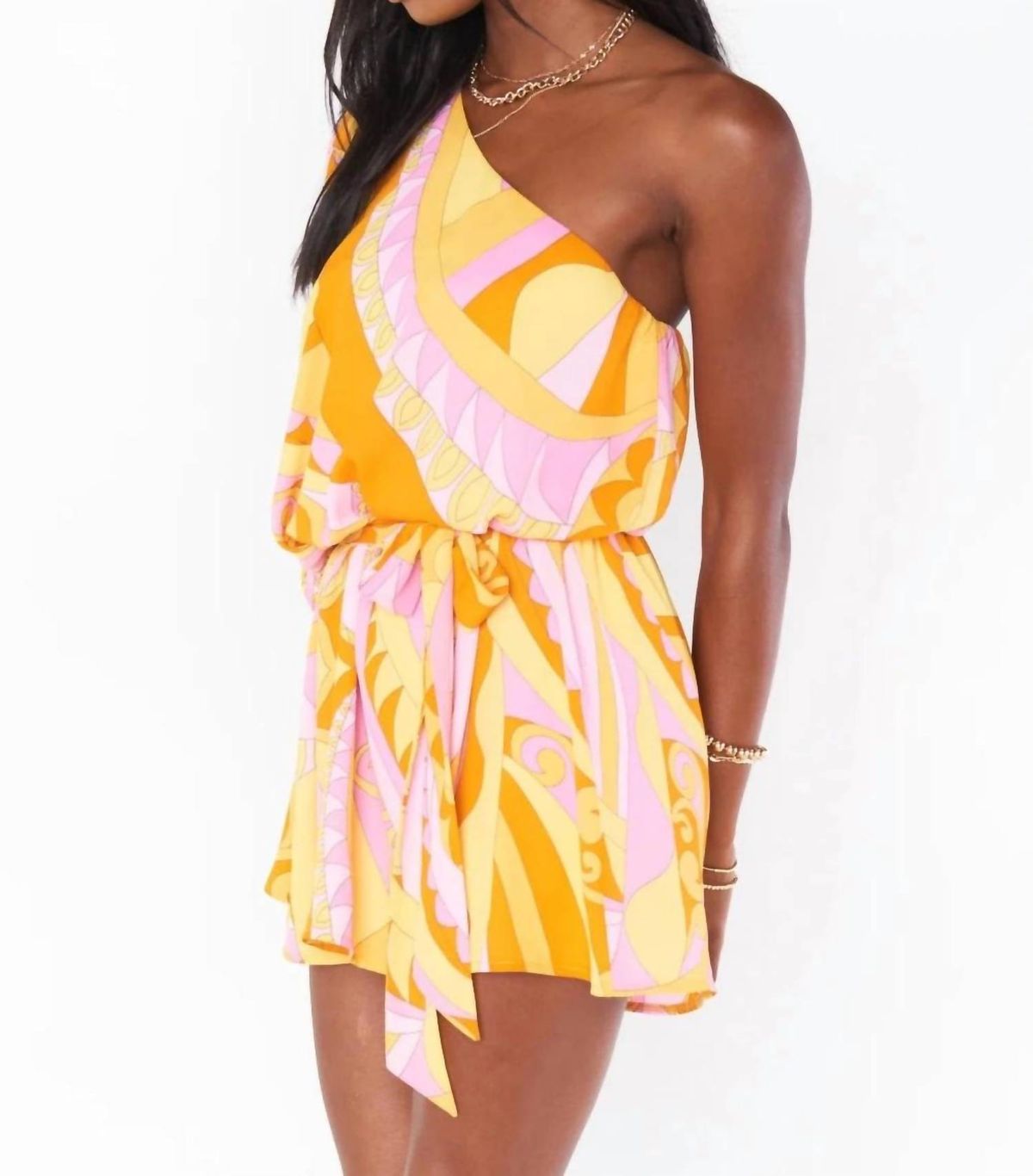 Style 1-2104055236-3011 Show Me Your Mumu Size M One Shoulder Yellow Cocktail Dress on Queenly