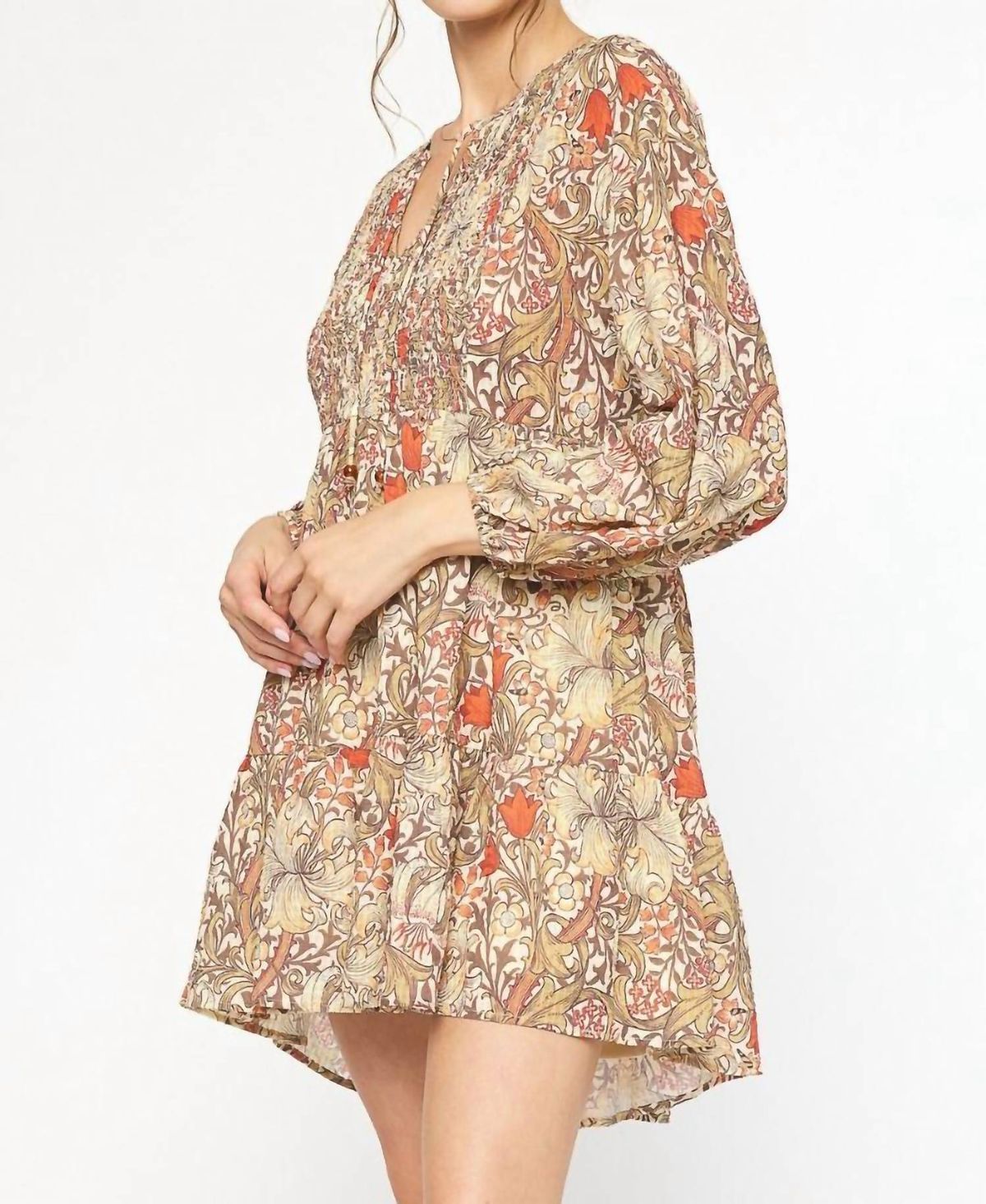 Style 1-2114881497-2793 entro Size L Long Sleeve Floral Brown Cocktail Dress on Queenly