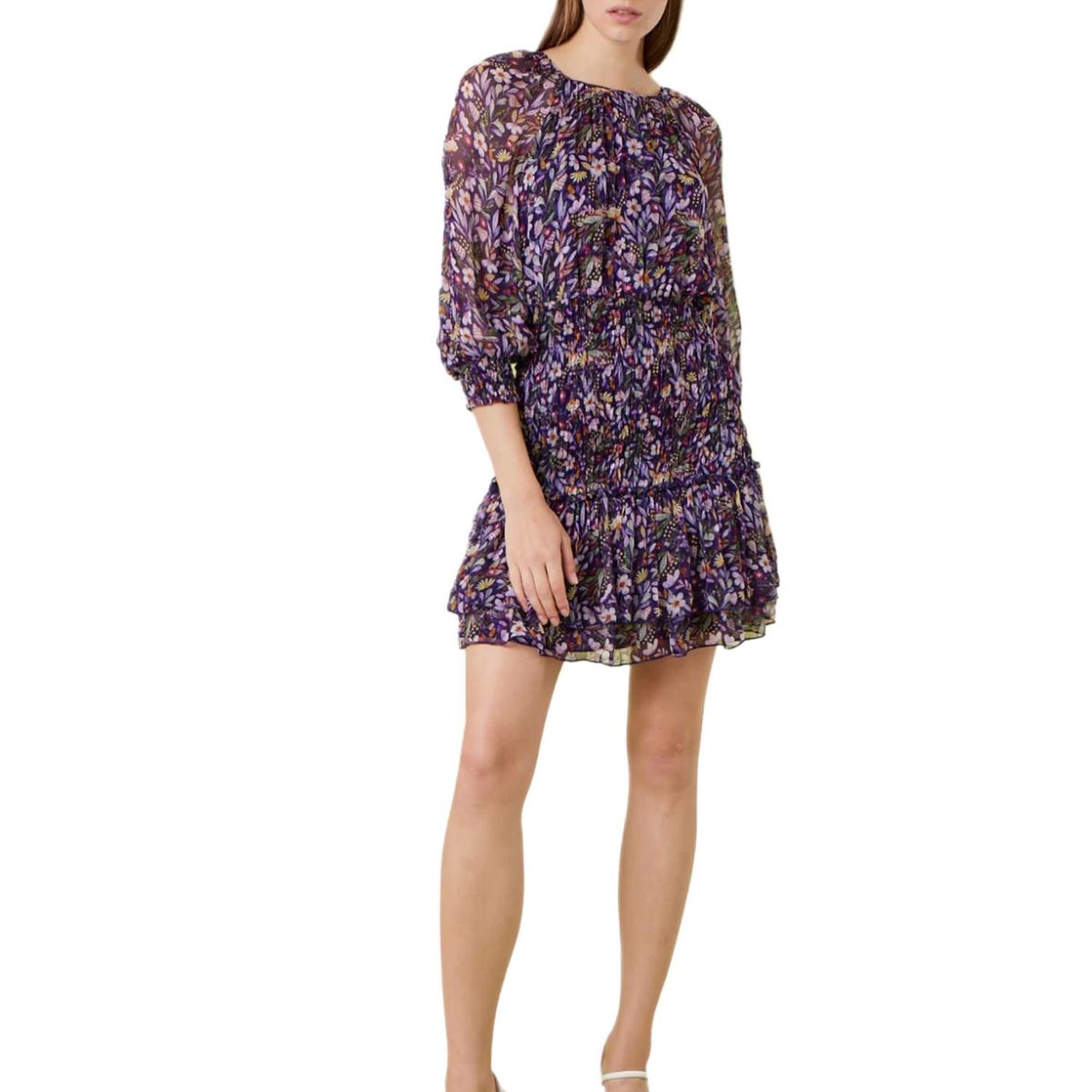 Style 1-2184783739-2696 GILNER FARRAR Size L Floral Purple Cocktail Dress on Queenly