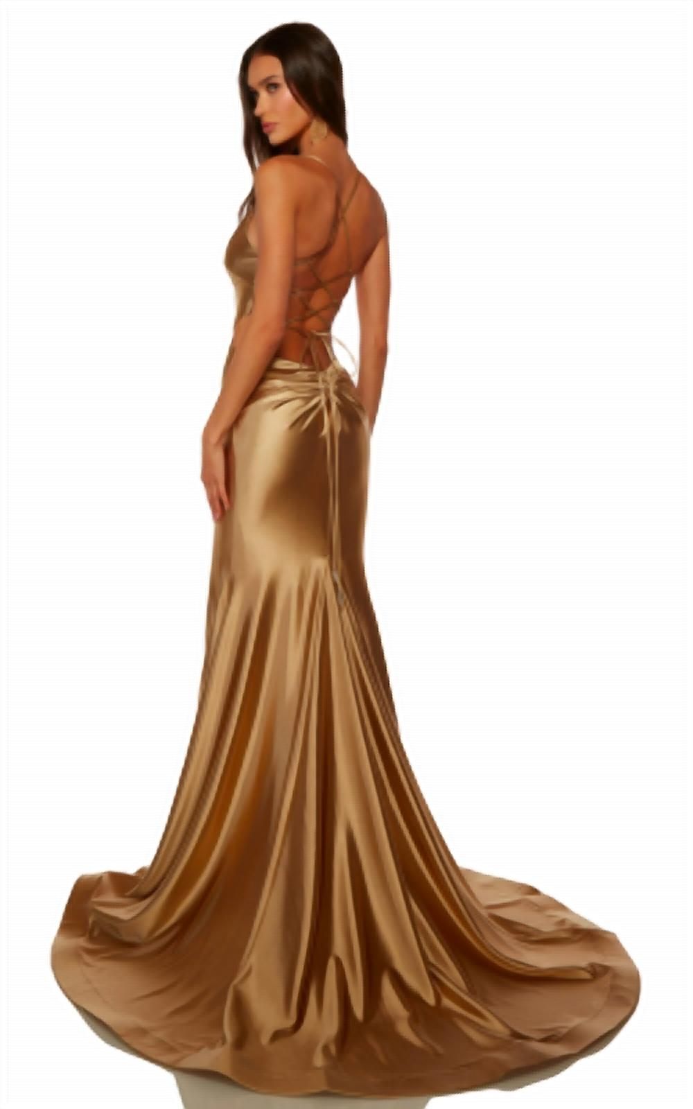 Style 1-2410190488-2168 ALYCE PARIS Size 8 Plunge Gold Mermaid Dress on Queenly
