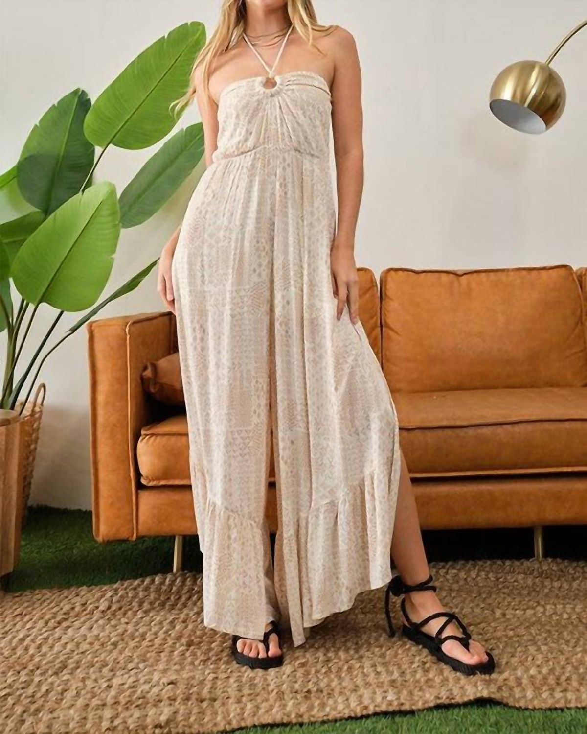 Style 1-2581951207-2791 Illa Illa Size L Halter Nude Formal Jumpsuit on Queenly