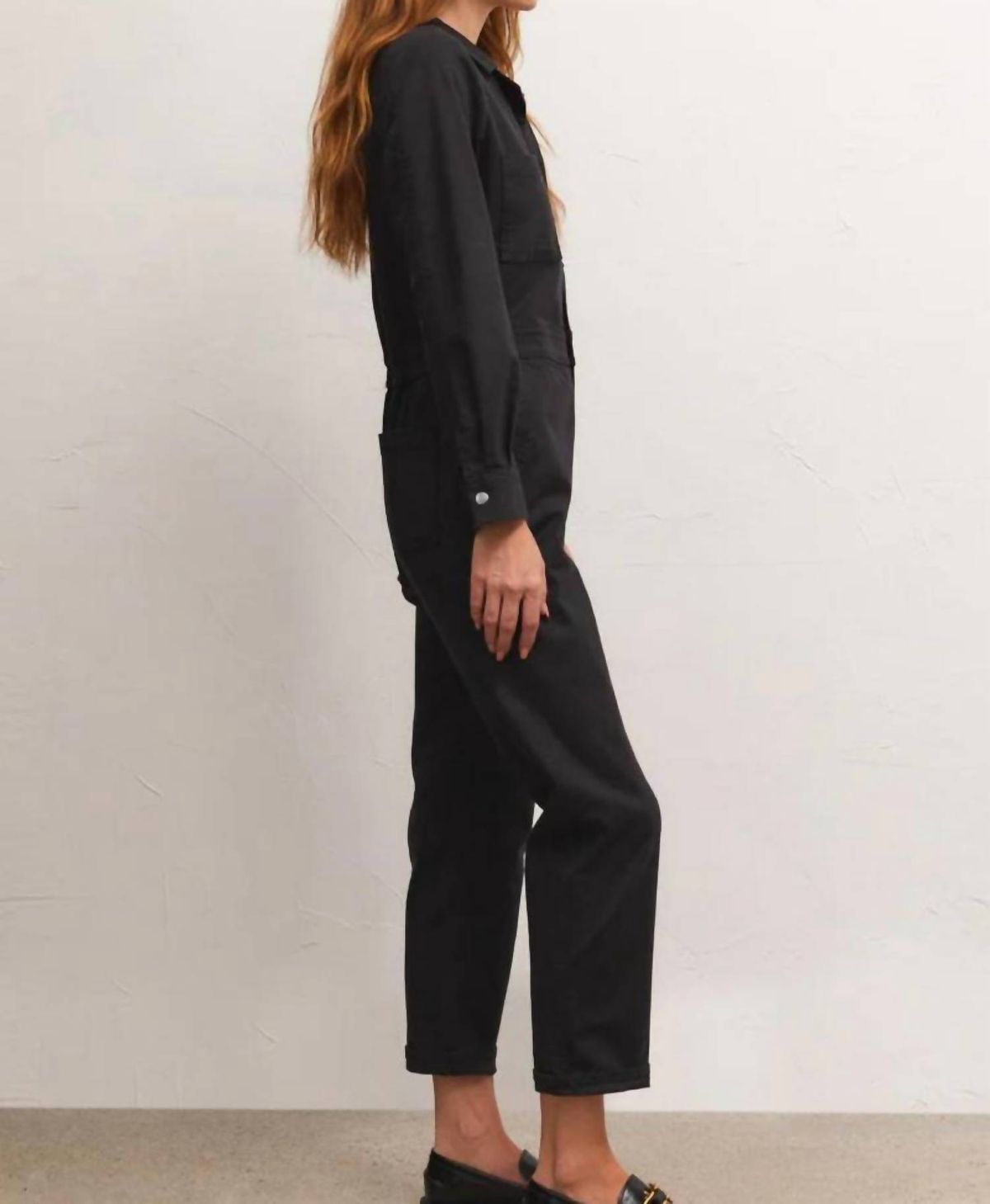 Style 1-3174251075-2901 Z Supply Size M Long Sleeve Black Formal Jumpsuit on Queenly
