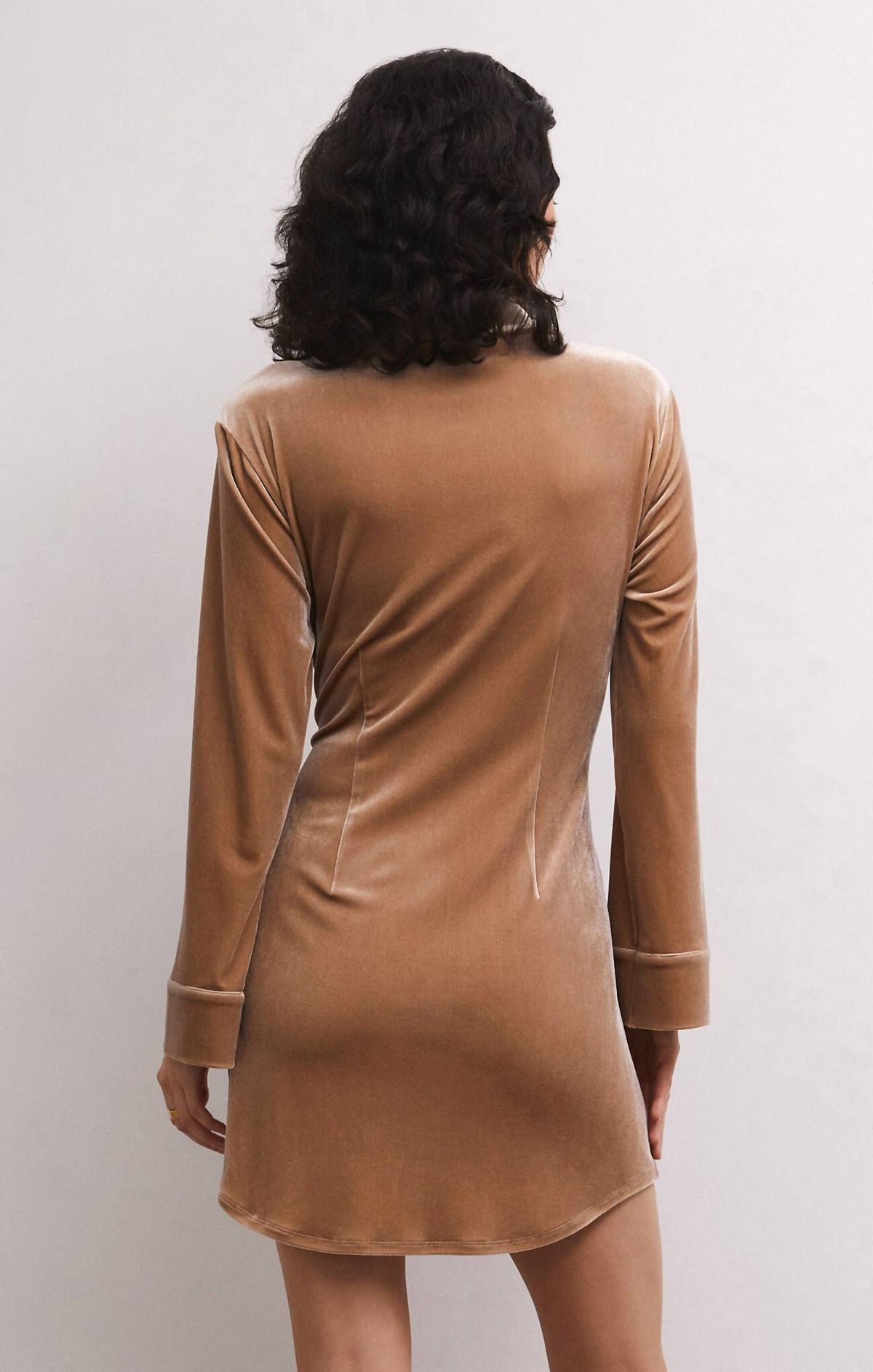Style 1-327117898-2696 Z Supply Size L Long Sleeve Velvet Brown Cocktail Dress on Queenly